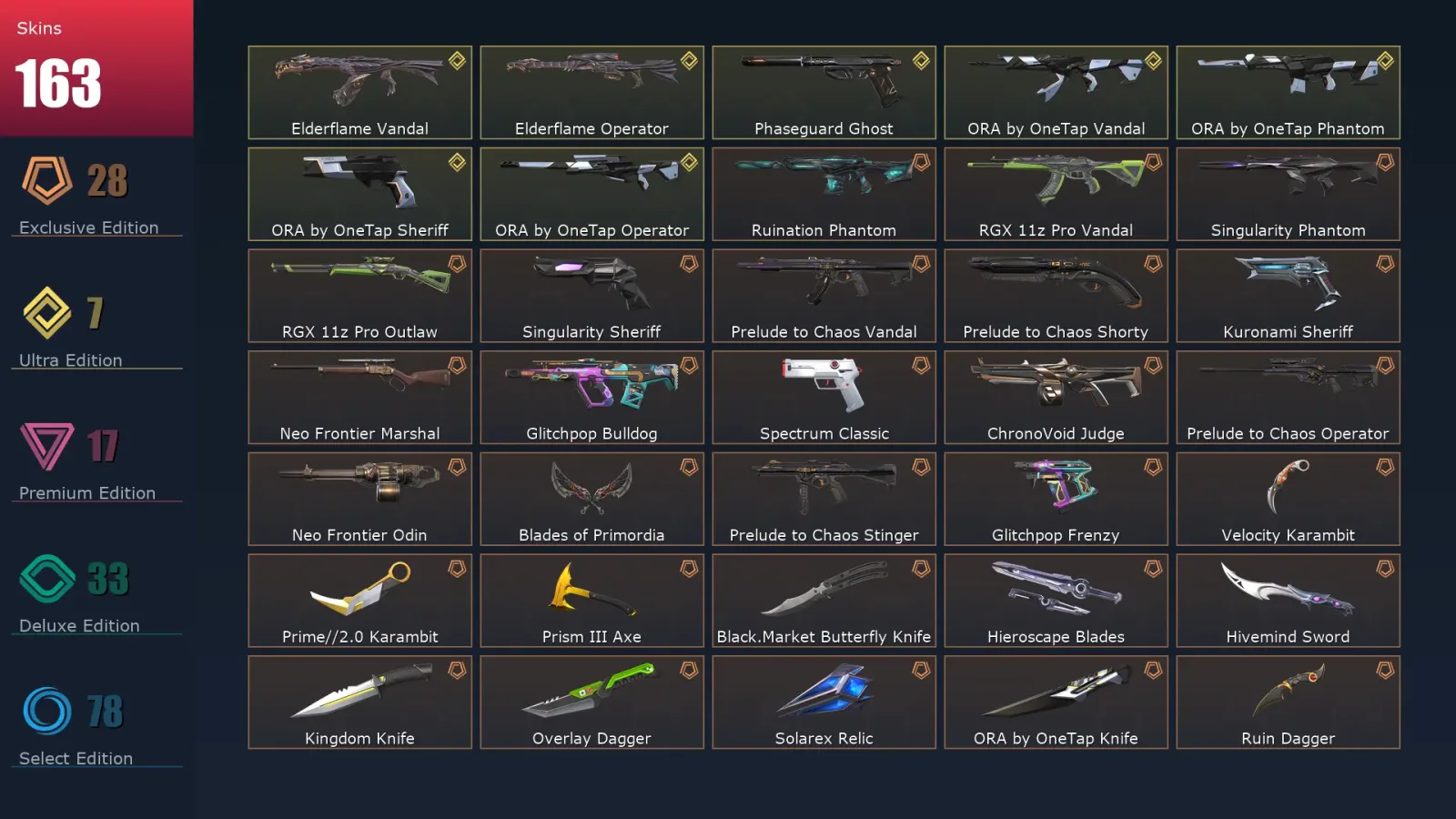 [Valorant] | EU | Level 307 | 28 Agents | 163 Skins — Valorant account