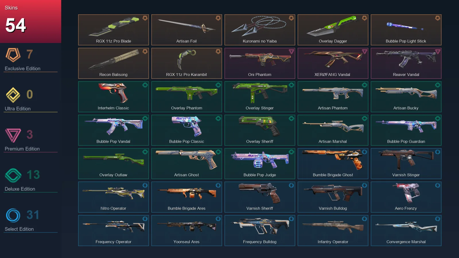 AP | Lv122 | Unranked | 54 Skin | 27 Agent | 73 Buddy