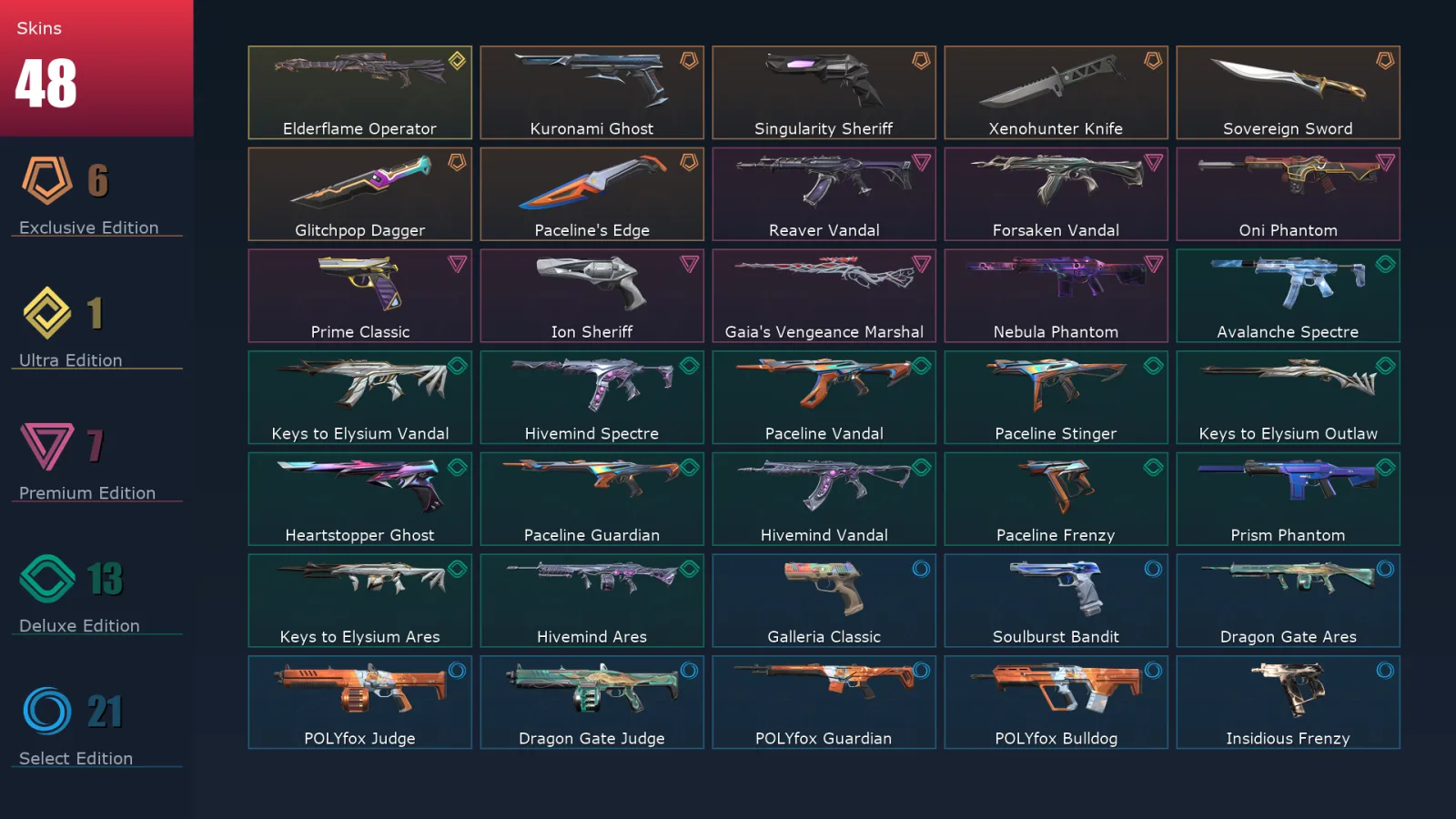 [Valorant] | EU | Level 55 | 18 Agents | 48 Skins