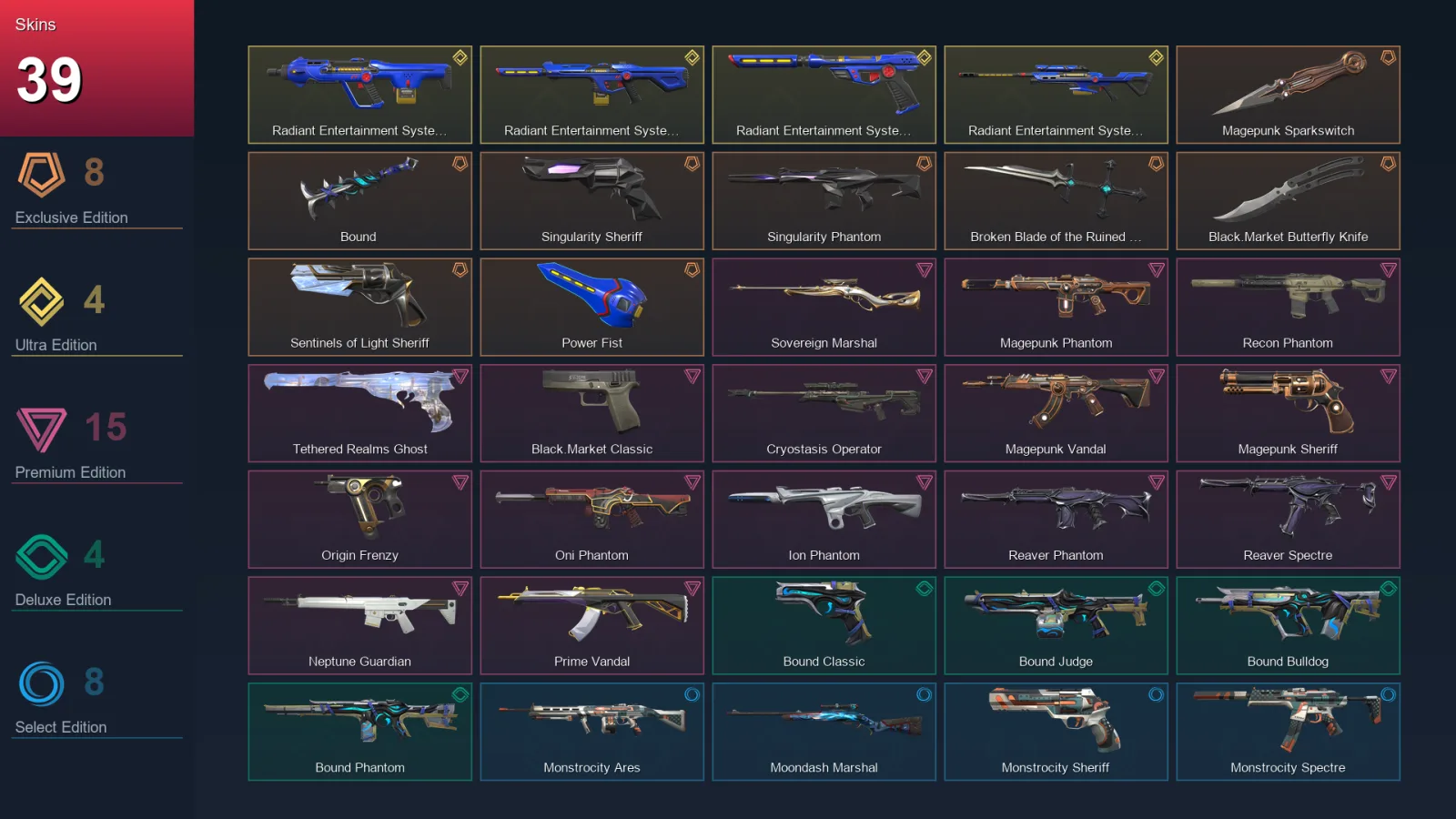 NA | Lv40 | Unranked | 39 Skin | 18 Agent | 27 Buddy
