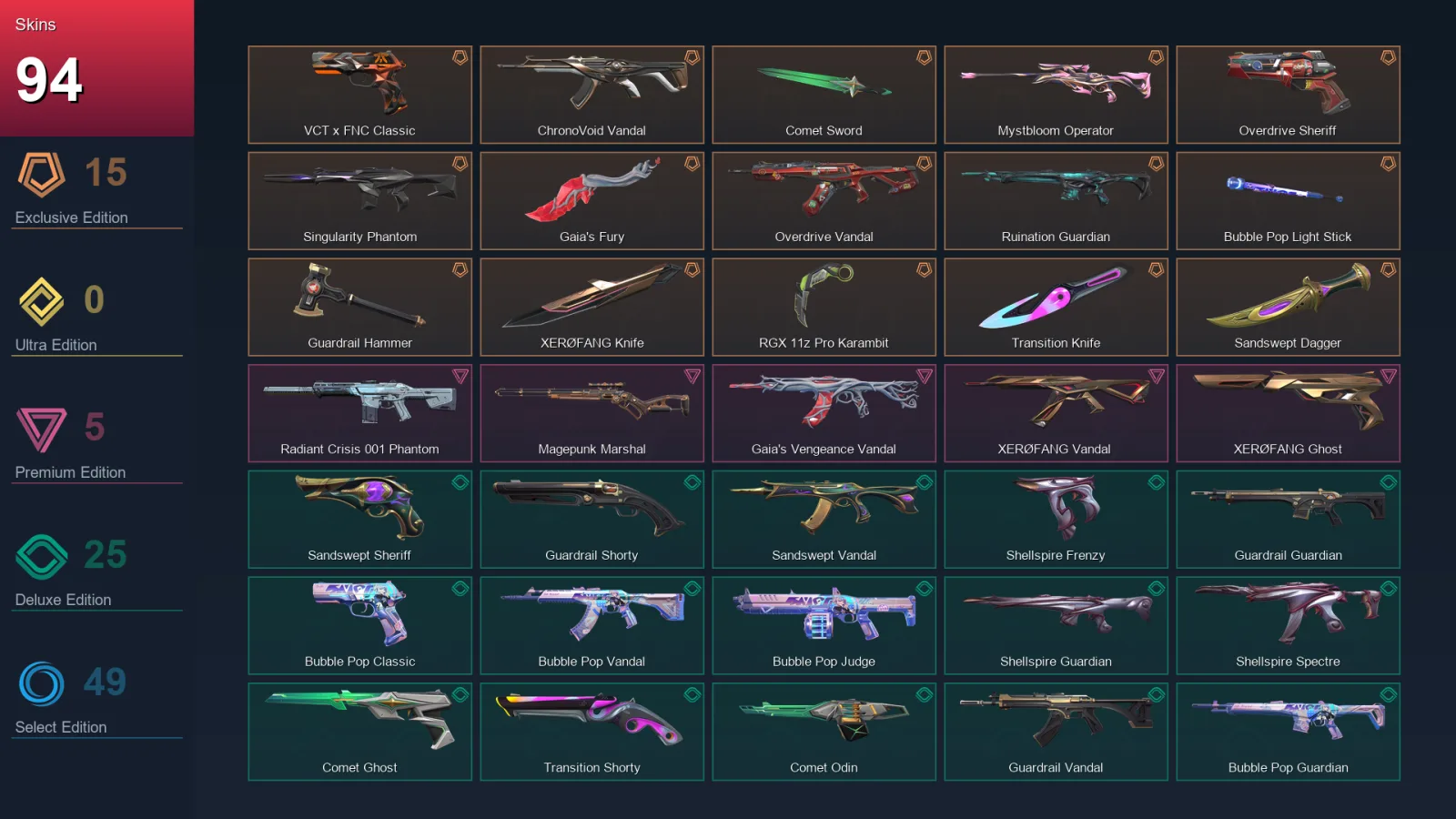 EU | Lv141 | Unranked | 94 Skin | 26 Agent | 93 Buddy