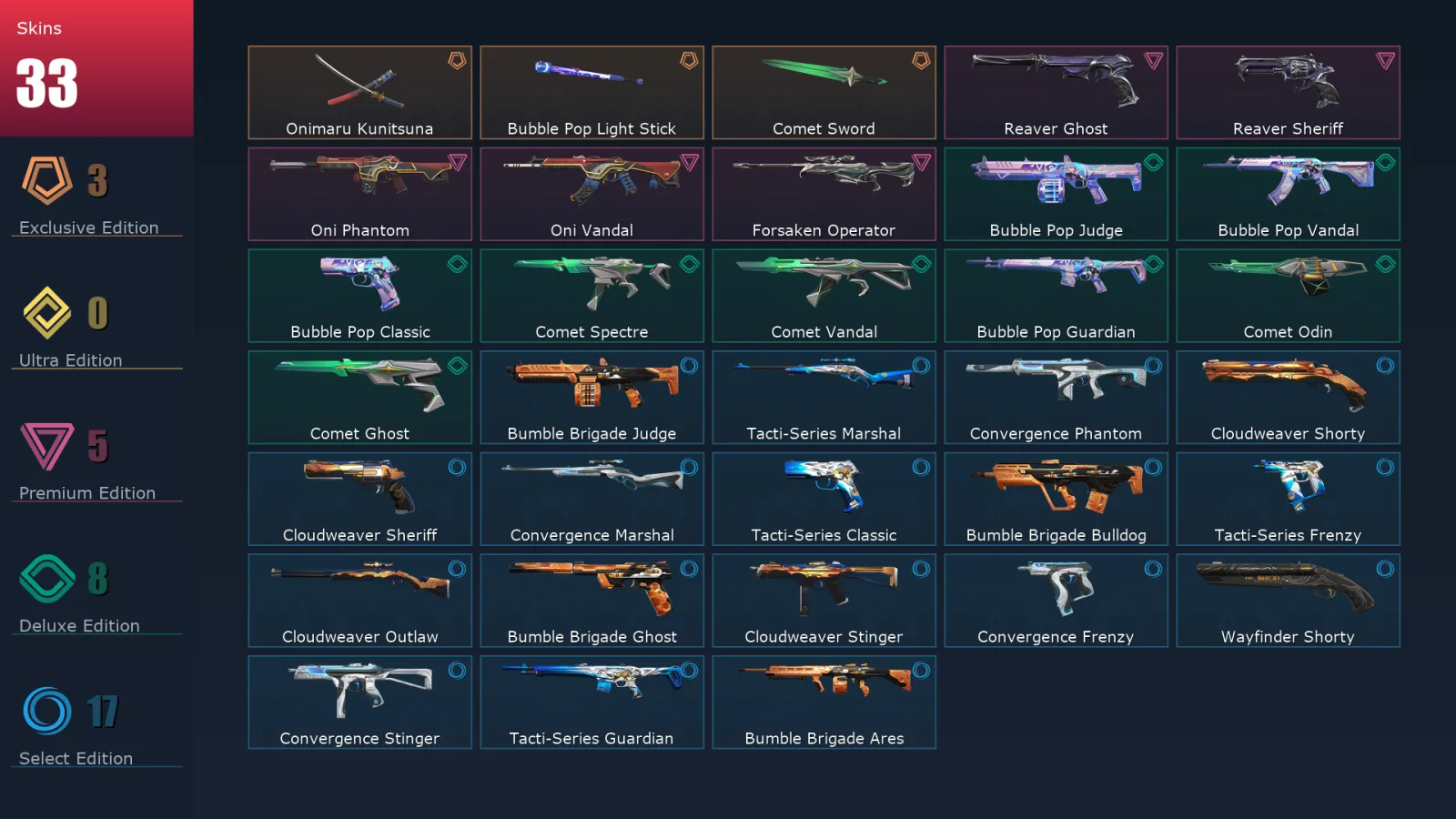 [Valorant] | EU | Level 54 | 15 Agents | 33 Skins
