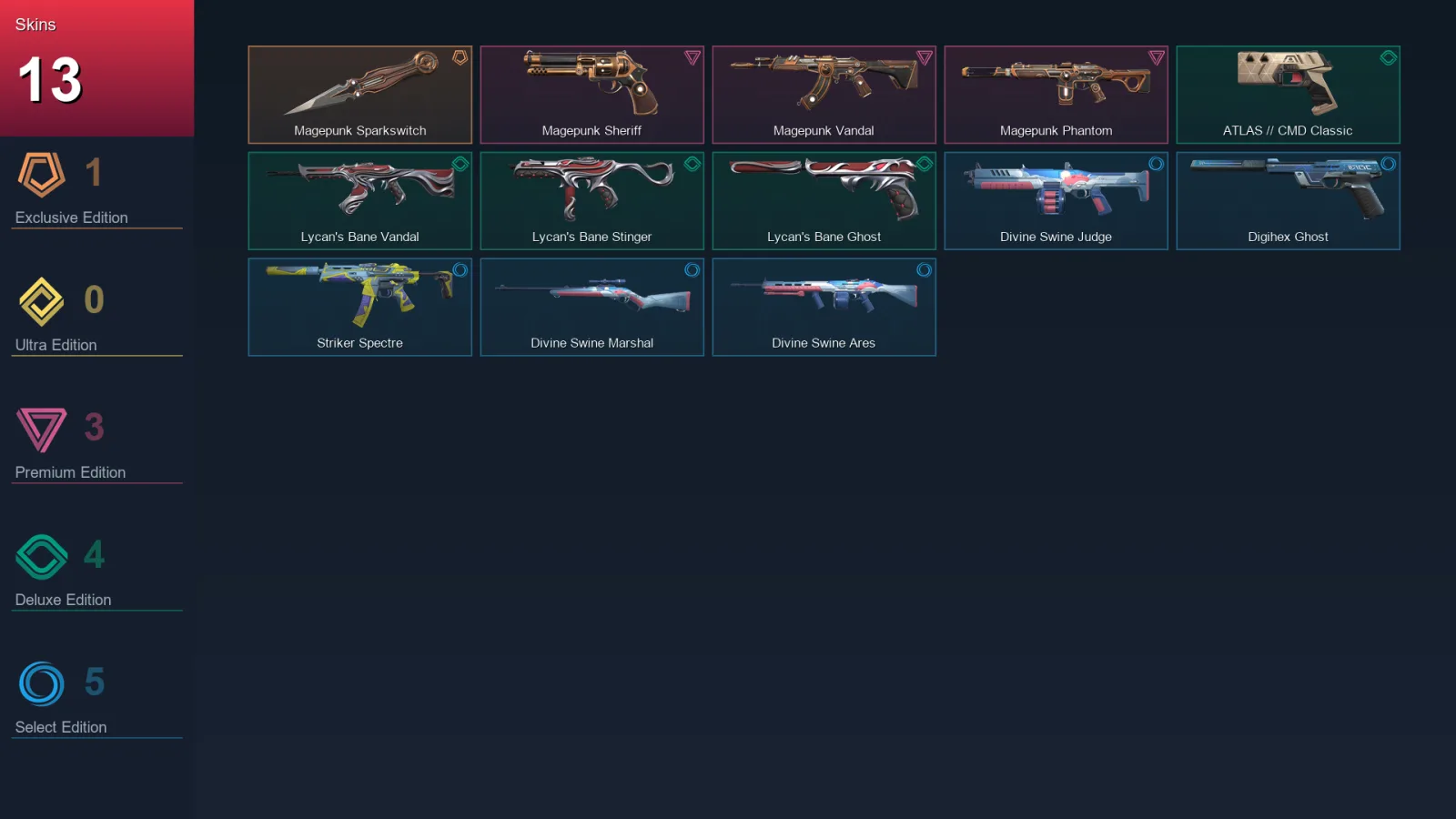 NA | Lv106 | Unranked | 13 Skin | 28 Agent | 60 Buddy