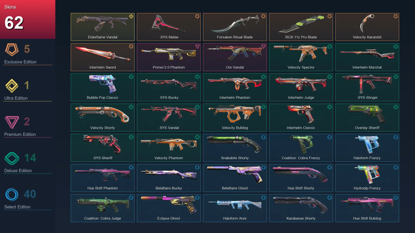 LA | Lv266 | Unranked | 62 Skin | 28 Agent | 107 Buddy
