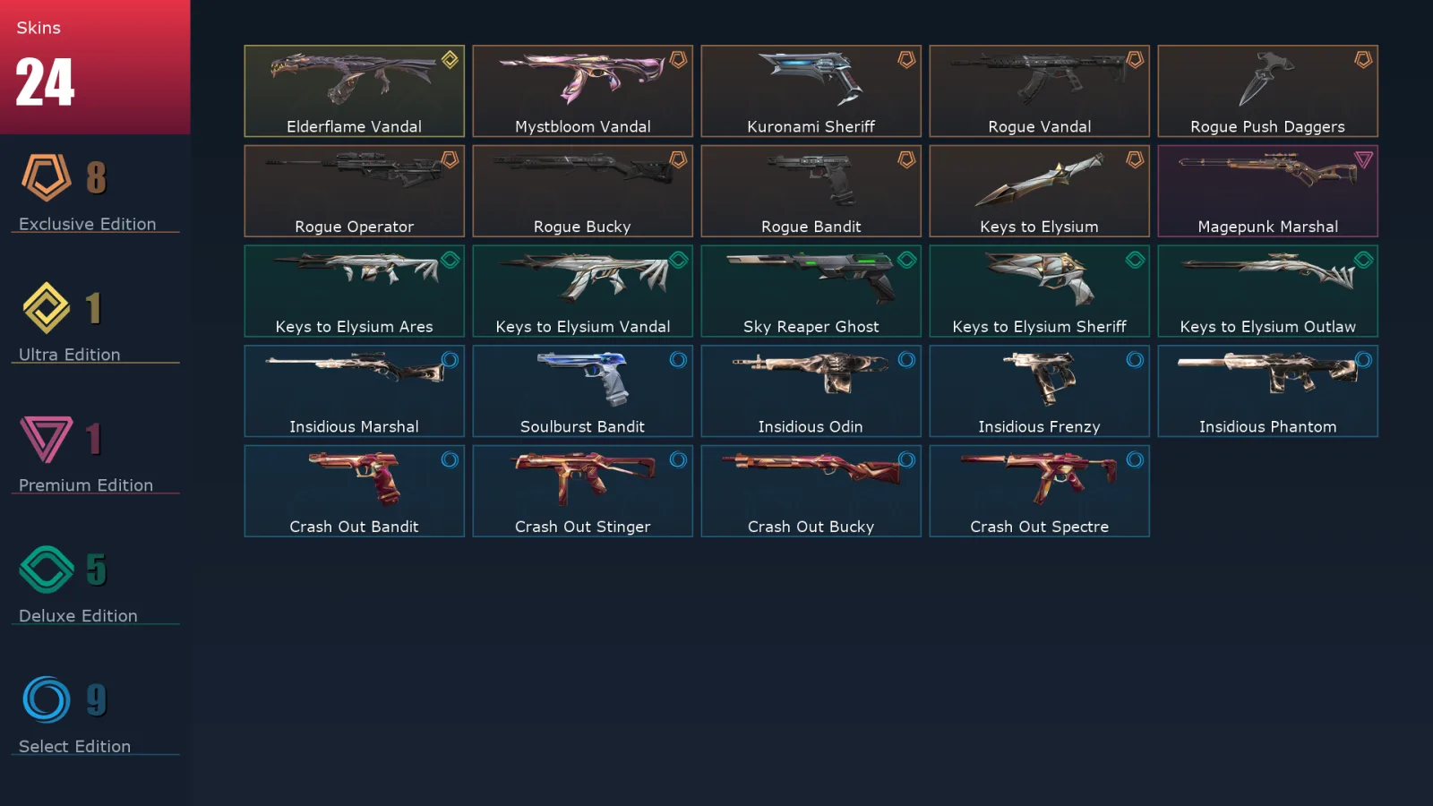 [Valorant] | EU | Level 61 | Diamond 3 | 19 Agents | 24 Skins
