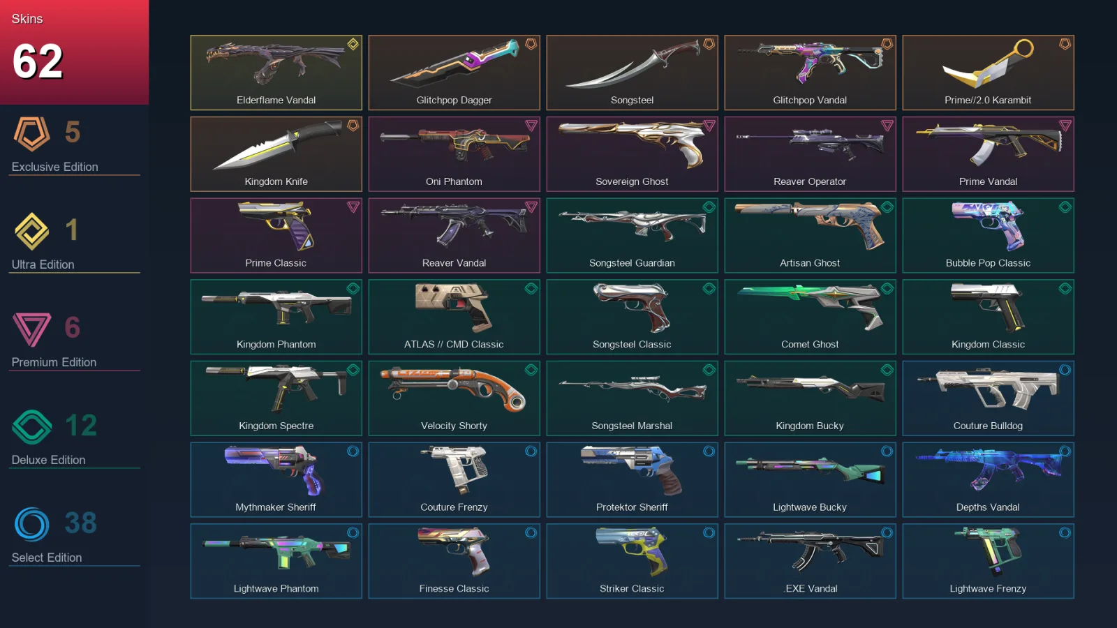 AP | Lv344 | Unranked | 62 Skin | 28 Agent | 133 Buddy