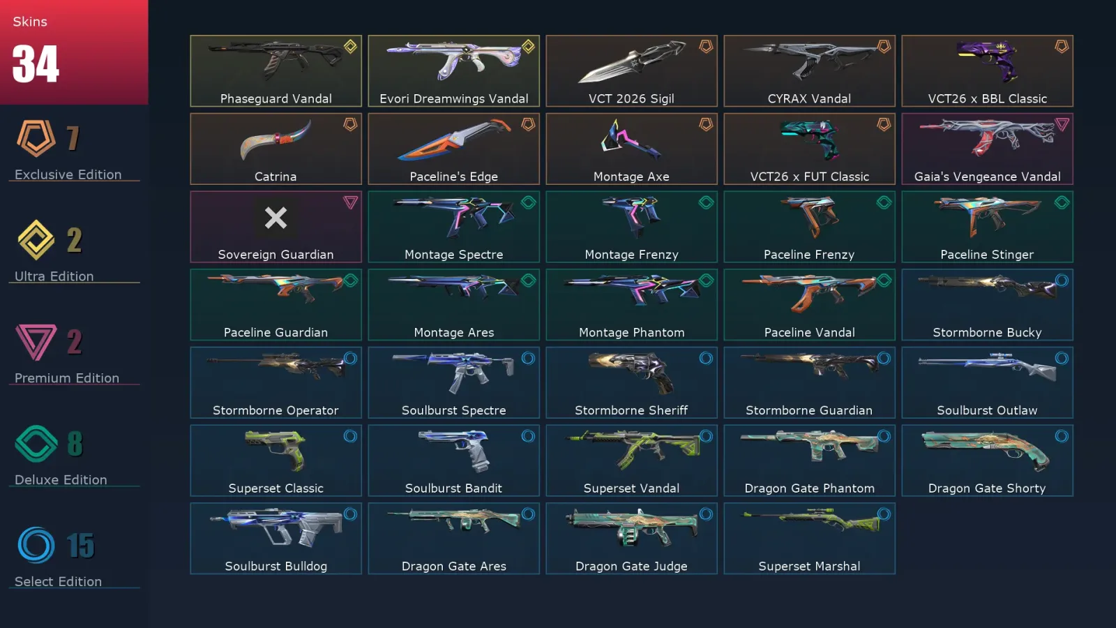 [Valorant] | EU | Level 49 | Ascendant 1 | 14 Agents | 34 Skins