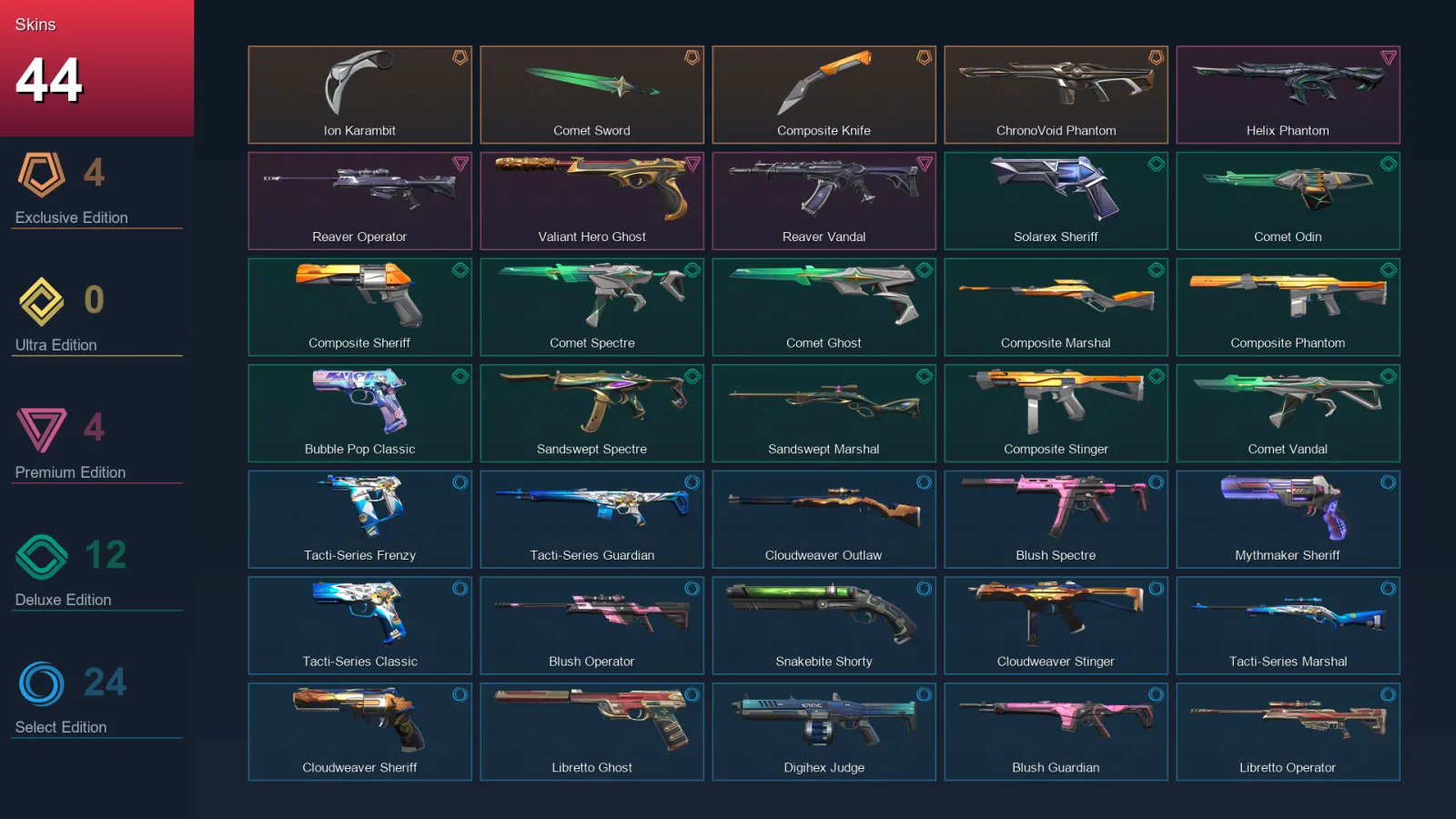 EU | Lv190 | Unranked | 44 Skin | 28 Agent | 81 Buddy — Tacti Series Classic