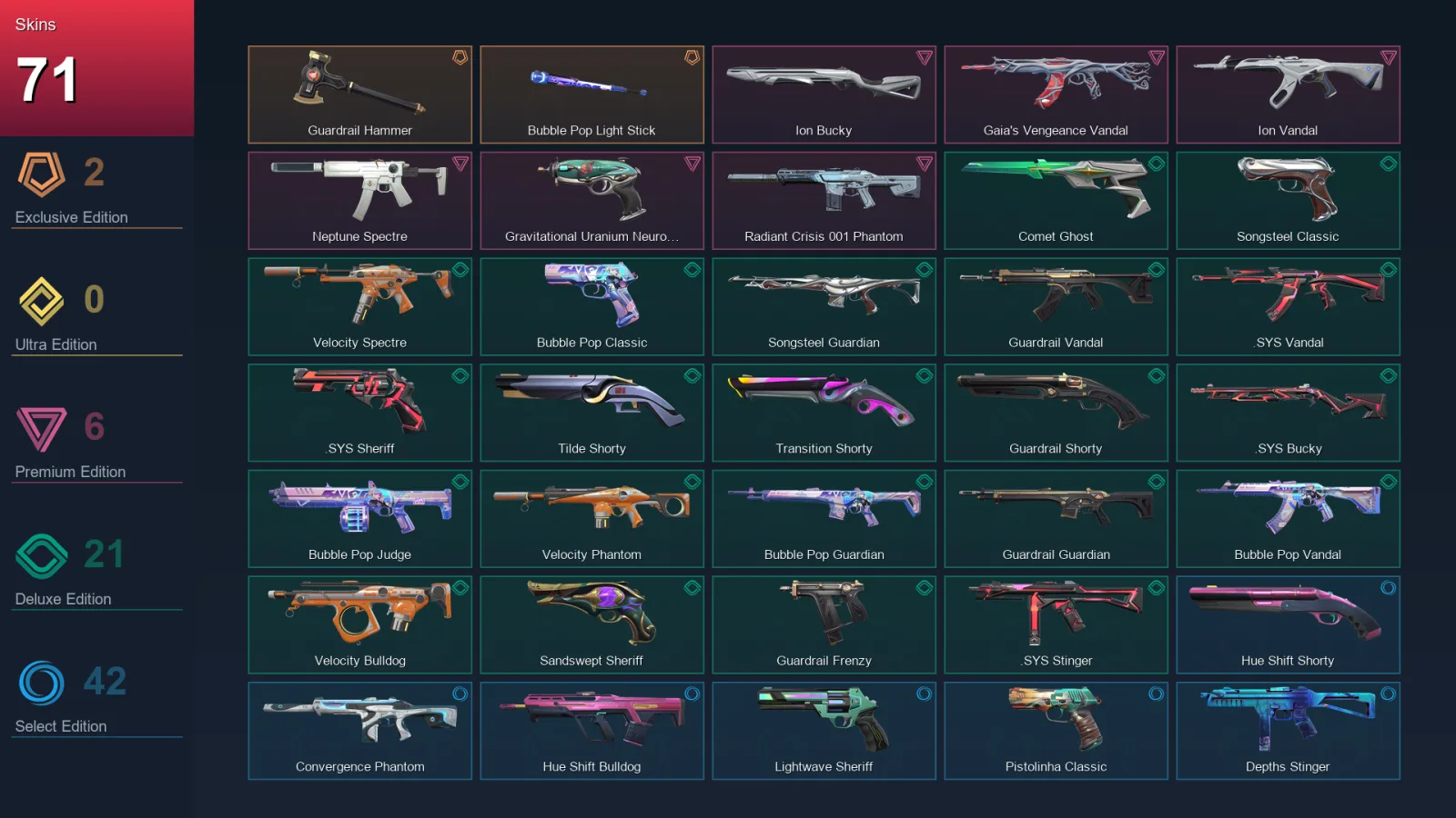 LA | Lv258 | Unranked | 71 Skin | 26 Agent | 142 Buddy