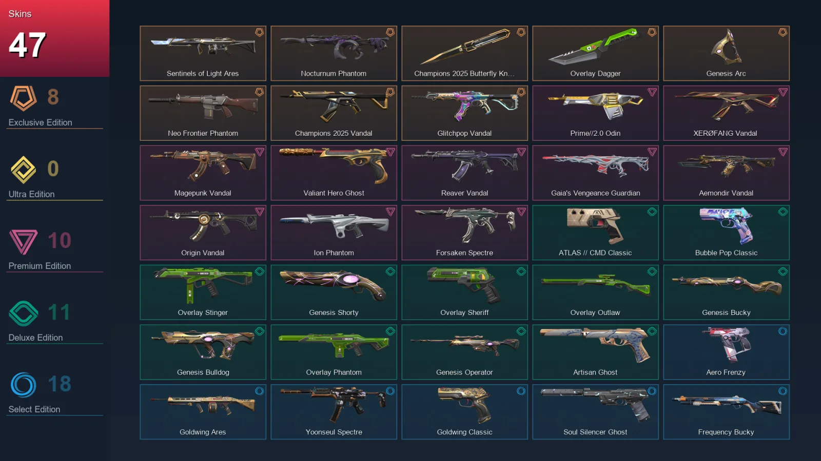 AP | Lv211 | Unranked | 47 Skin | 28 Agent | 98 Buddy