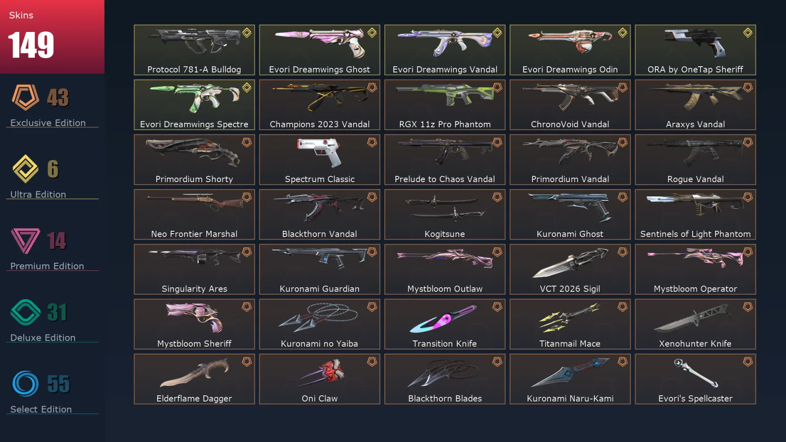 [Valorant] | EU | Level 184 | Diamond 2 | 29 Agents | 149 Skins