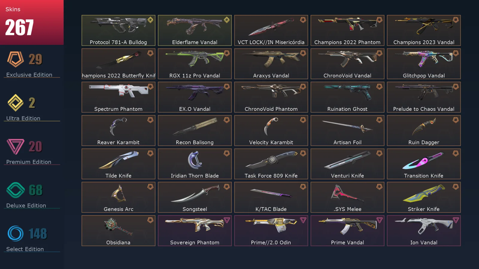 [Valorant] | EU | Level 500 | Gold 3 | 29 Agents | 267 Skins