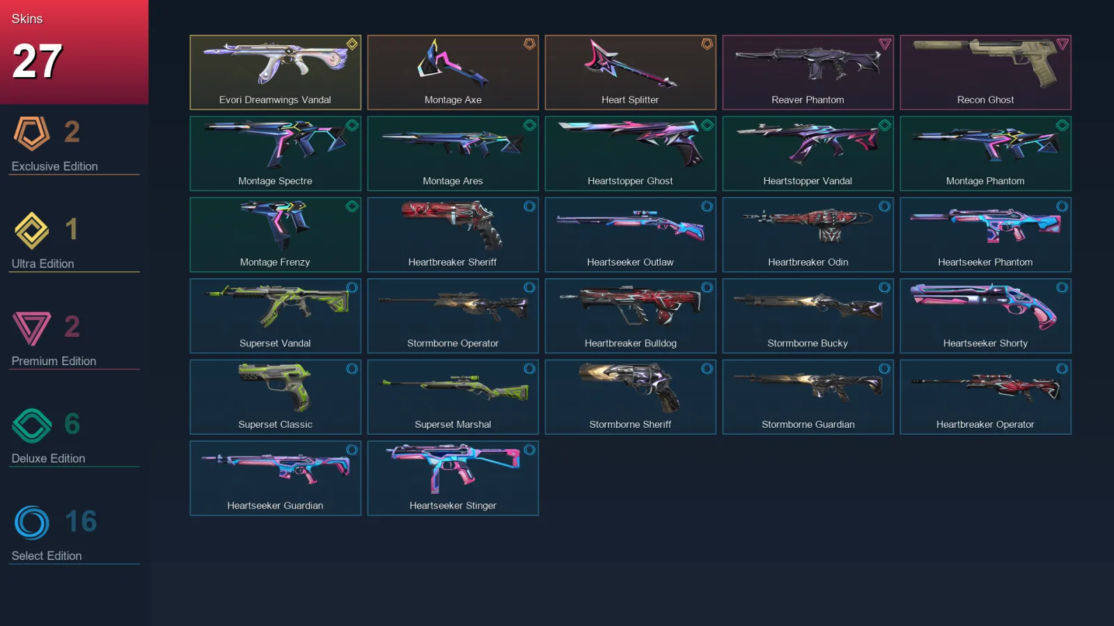 EU | Lv71 | Unranked | 27 Skin | 19 Agent | 25 Buddy &mdash; Valorant account with Chamber