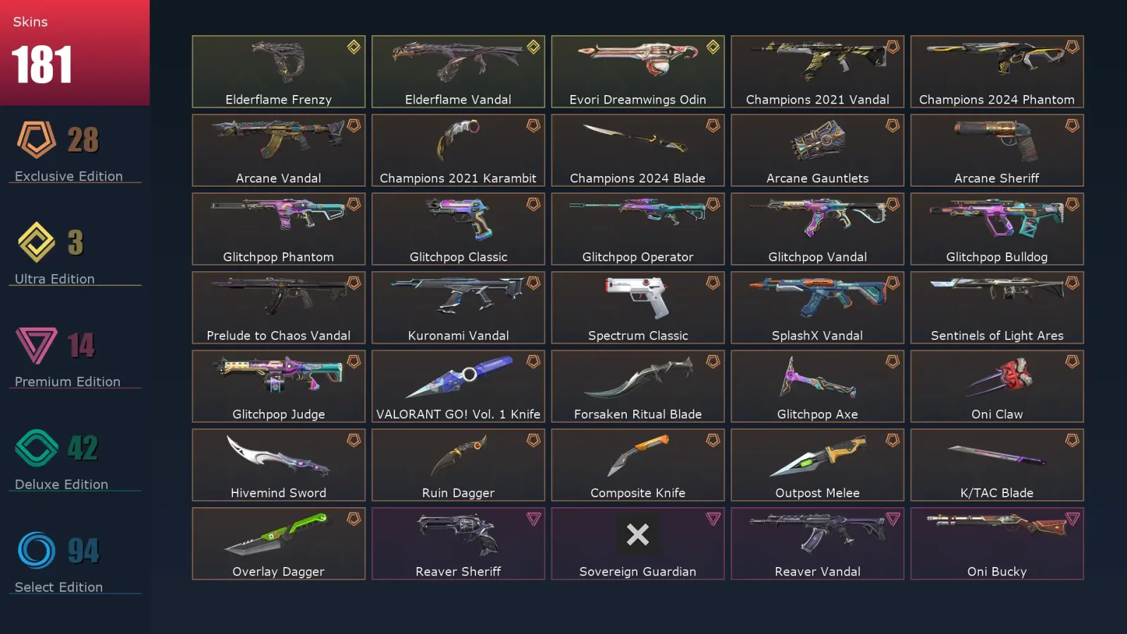 [Valorant] | EU | Level 261 | Platinum 1 | 28 Agents | 181 Skins