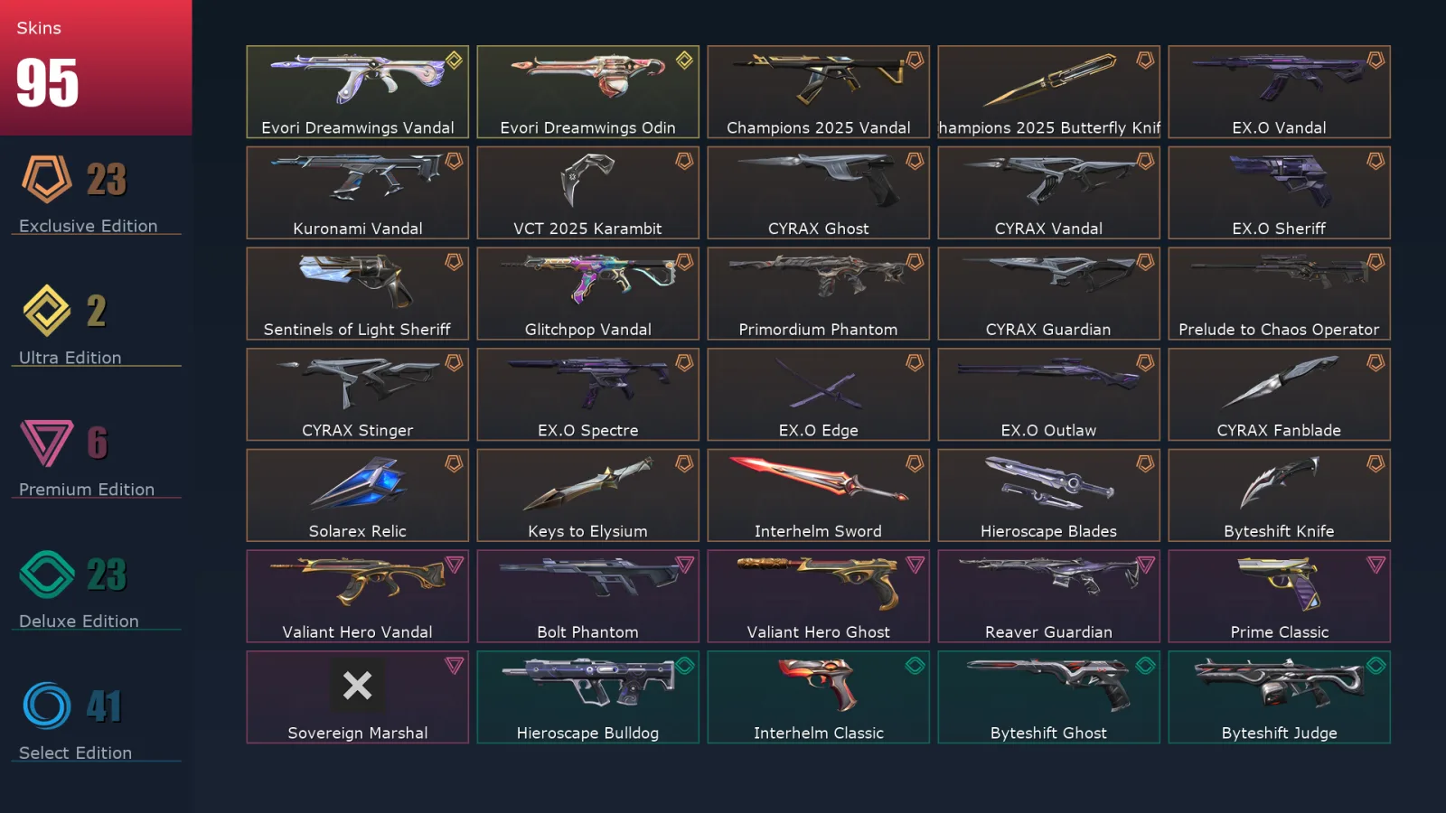 [Valorant] | EU | Level 221 | Diamond 2 | 29 Agents | 95 Skins