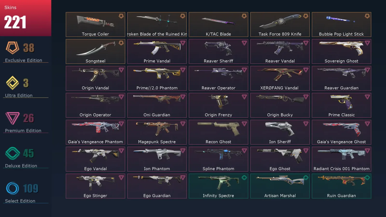 [Valorant] | EU | Level 332 | 25 Agents | 221 Skins