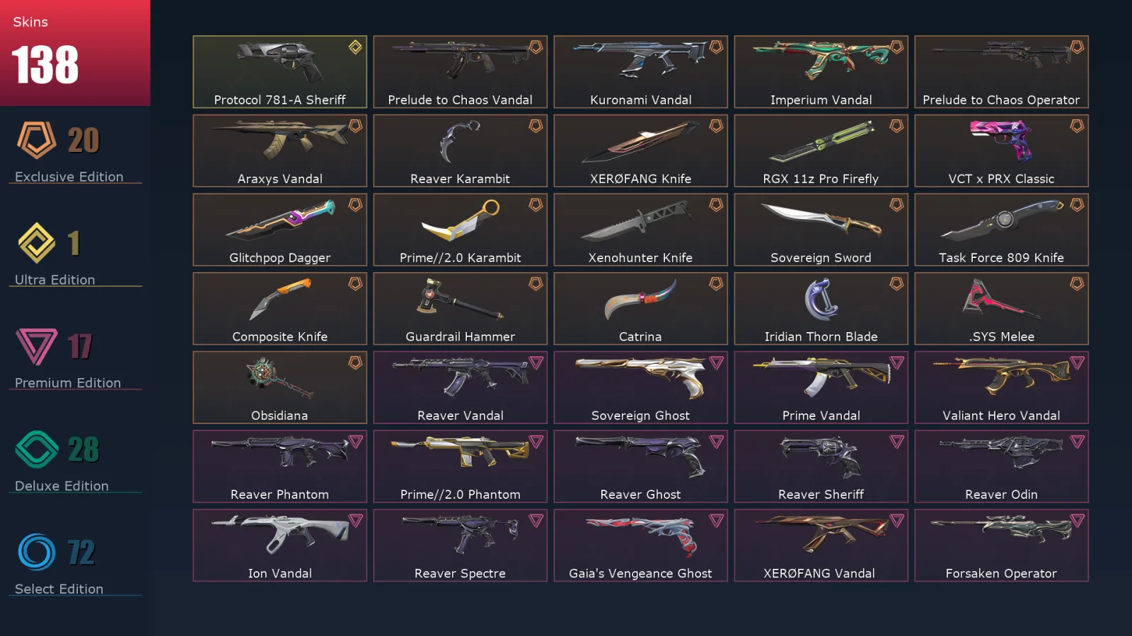 [Valorant] | EU | Level 368 | 25 Agents | 138 Skins