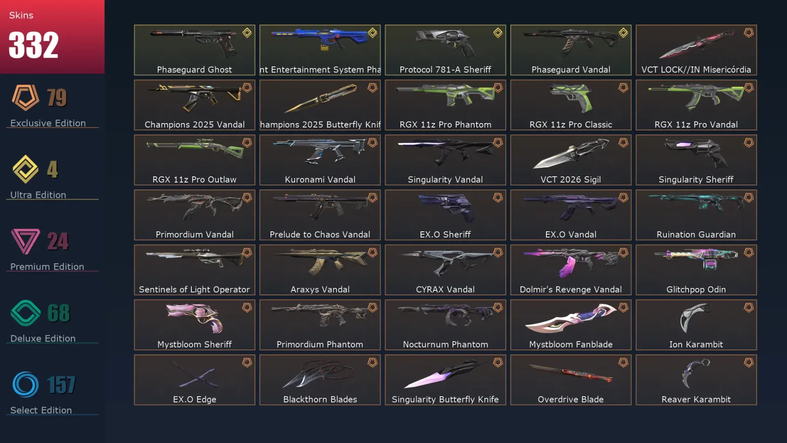[Valorant] | EU | Level 500 | Ascendant 1 | 29 Agents | 332 Skins