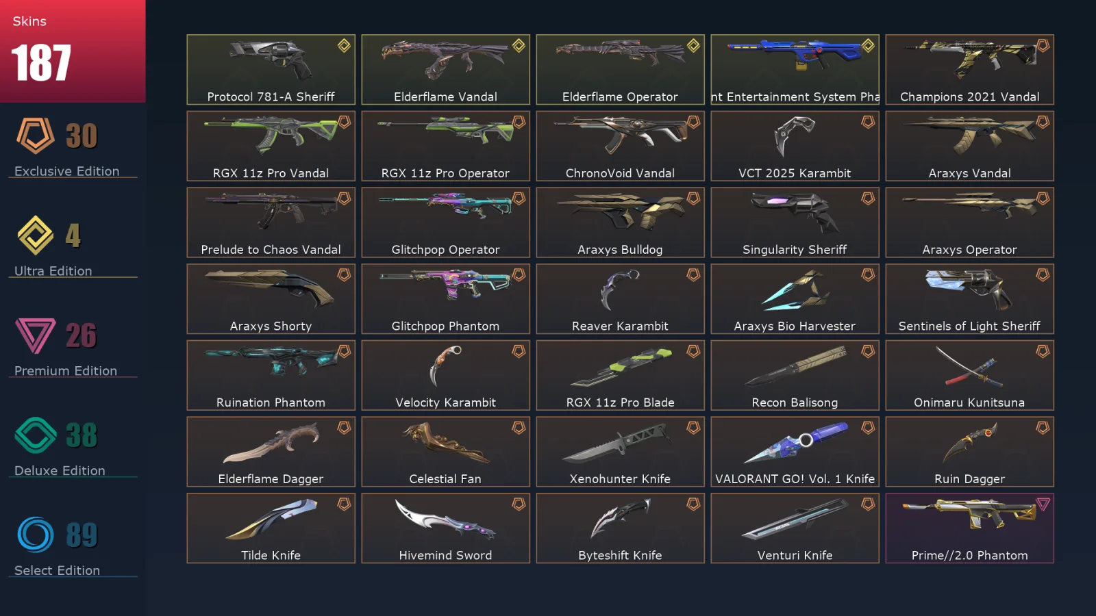 [Valorant] | EU | Level 500 | Ascendant 1 | 29 Agents | 187 Skins