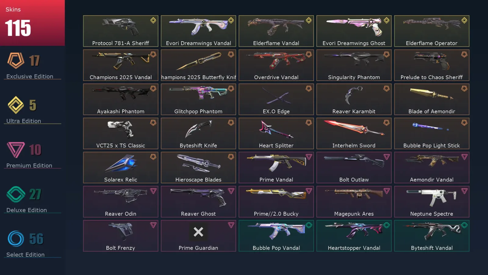 [Valorant] | EU | Level 279 | 29 Agents | 115 Skins