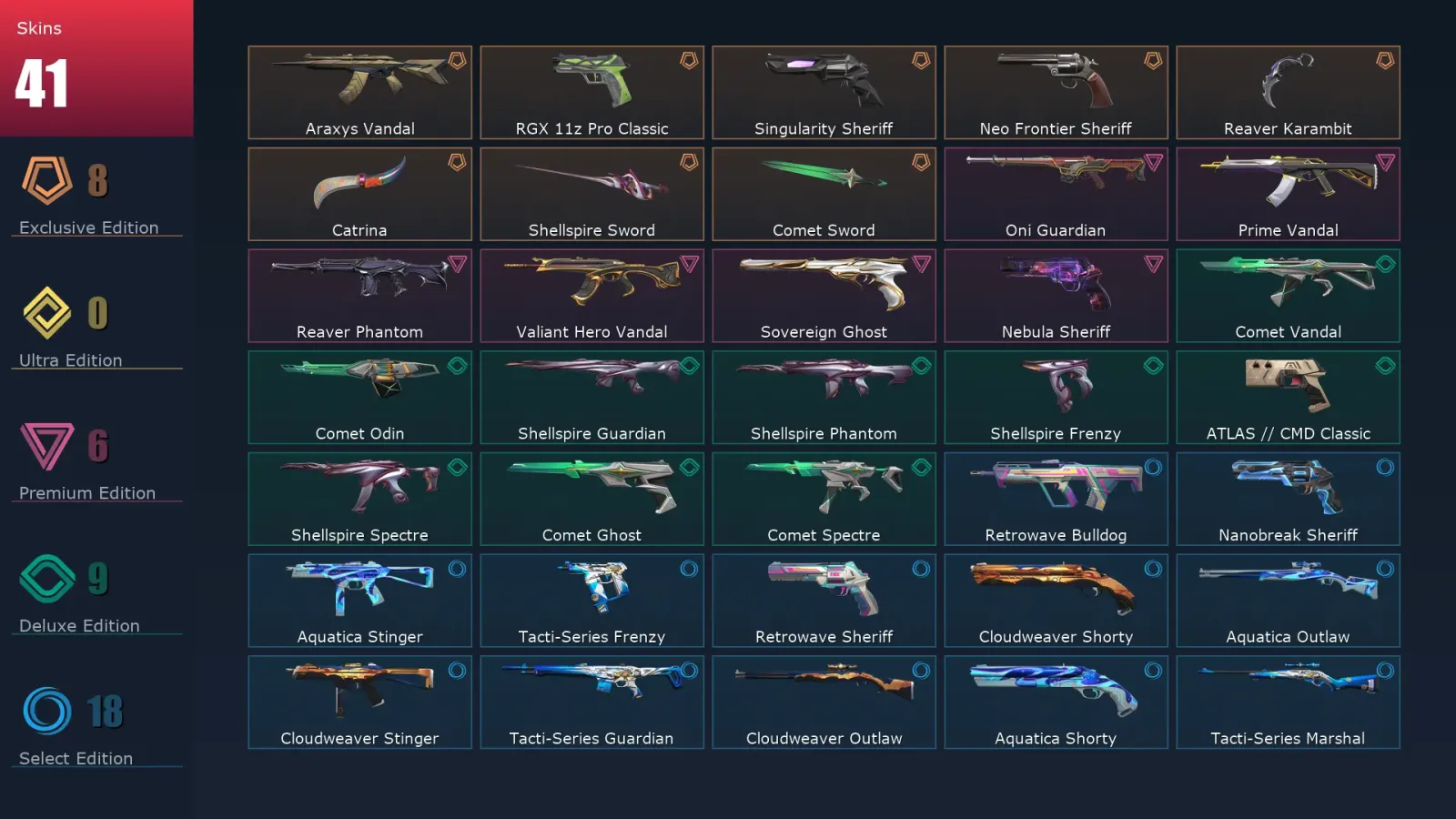 [Valorant] | EU | Level 105 | 27 Agents | 41 Skins