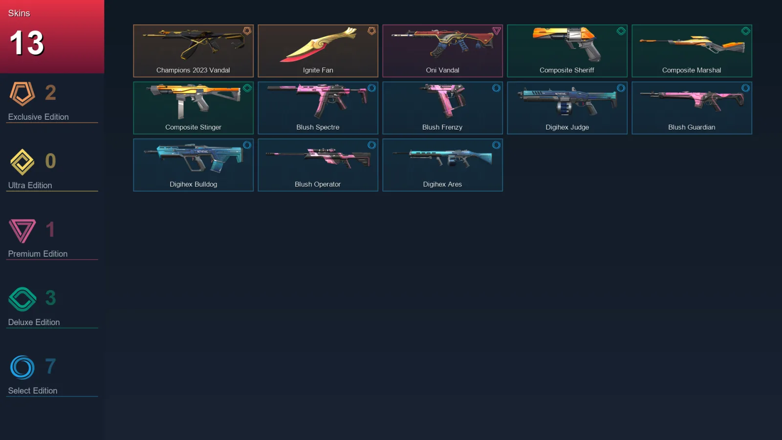 NA | Lv36 | Unranked | 13 Skin | 13 Agent | 22 Buddy