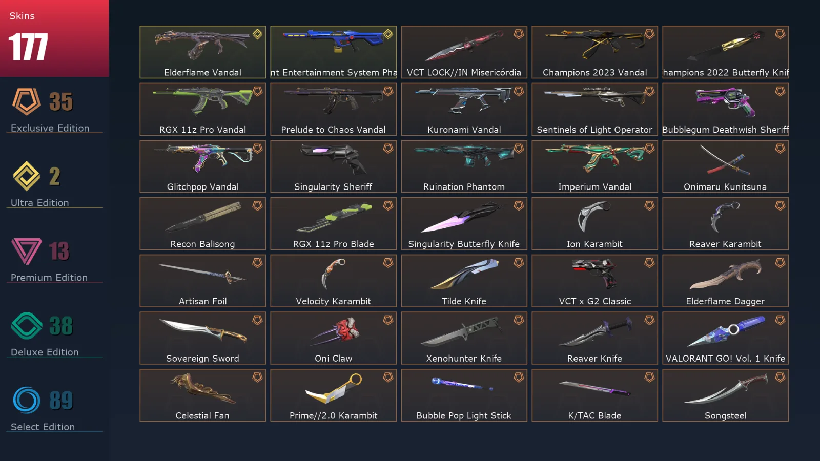 [Valorant] | EU | Level 500 | Platinum 1 | 29 Agents | 178 Skins