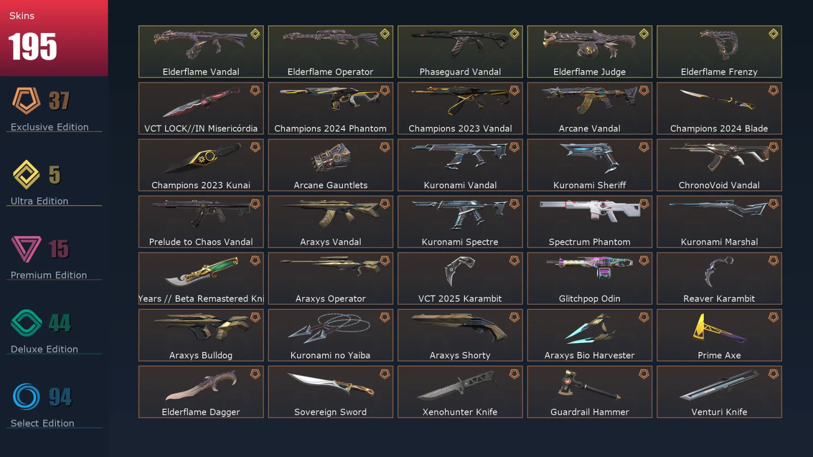 [Valorant] | EU | Level 231 | Platinum 1 | 28 Agents | 195 Skins