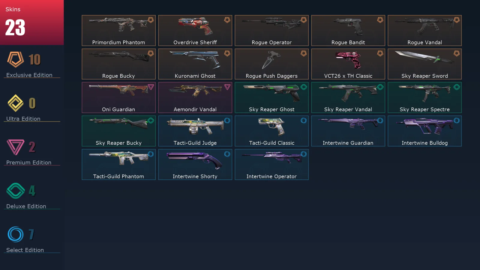[Valorant] | EU | Level 72 | Platinum 2 | 25 Agents | 24 Skins
