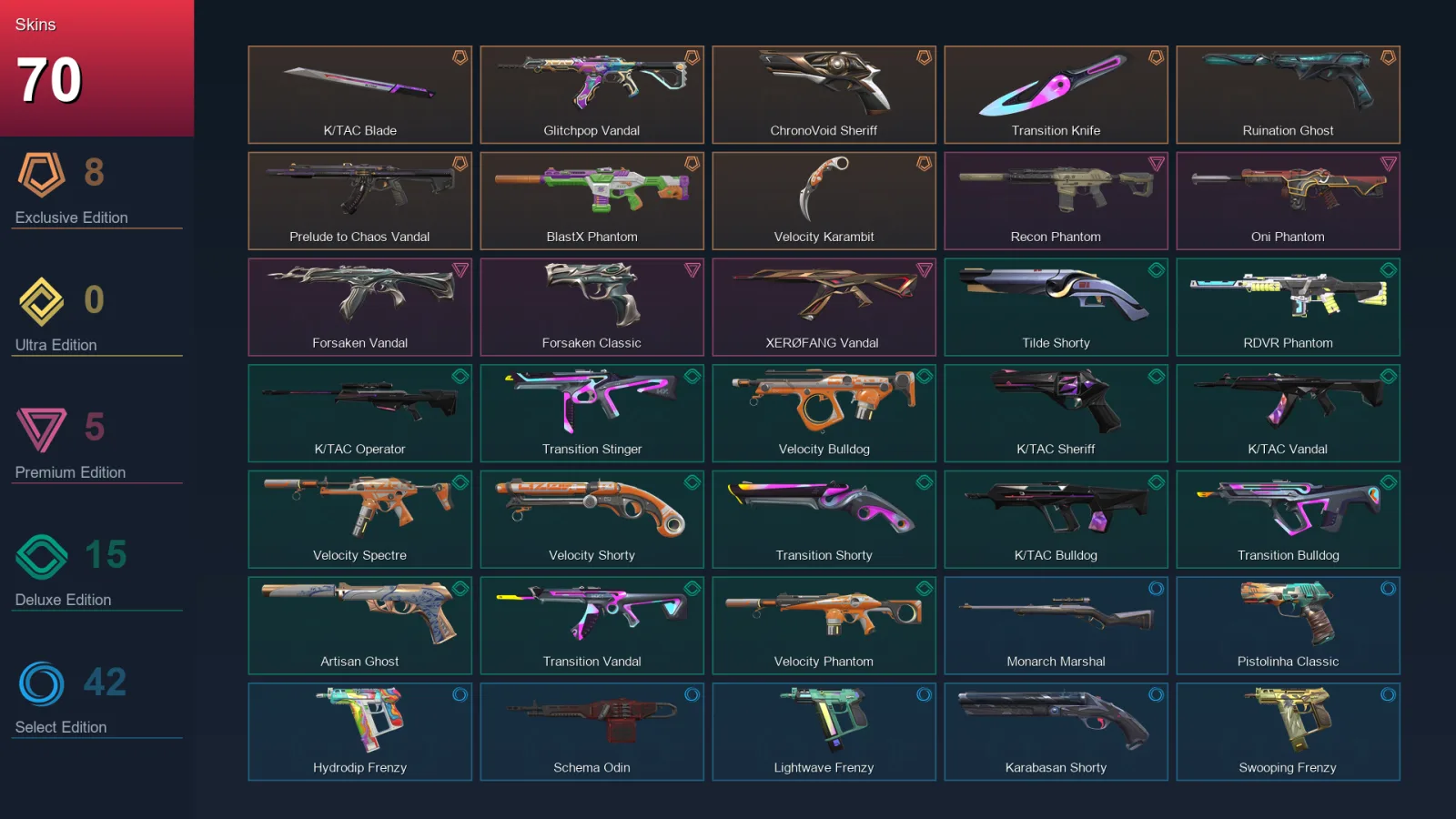 LA | Lv289 | Unranked | 70 Skin | 25 Agent | 125 Buddy