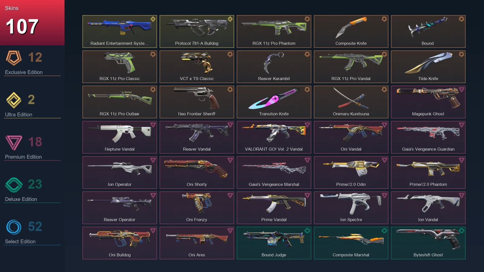 AP | Lv388 | Unranked | 107 Skin | 29 Agent | 170 Buddy
