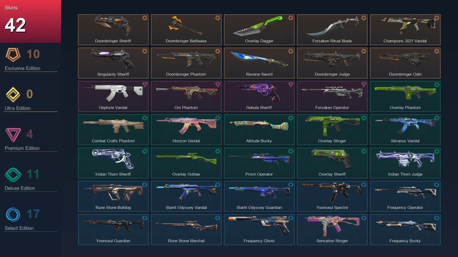 NA | Lv102 | Unranked | 42 Skin | 25 Agent | 60 Buddy