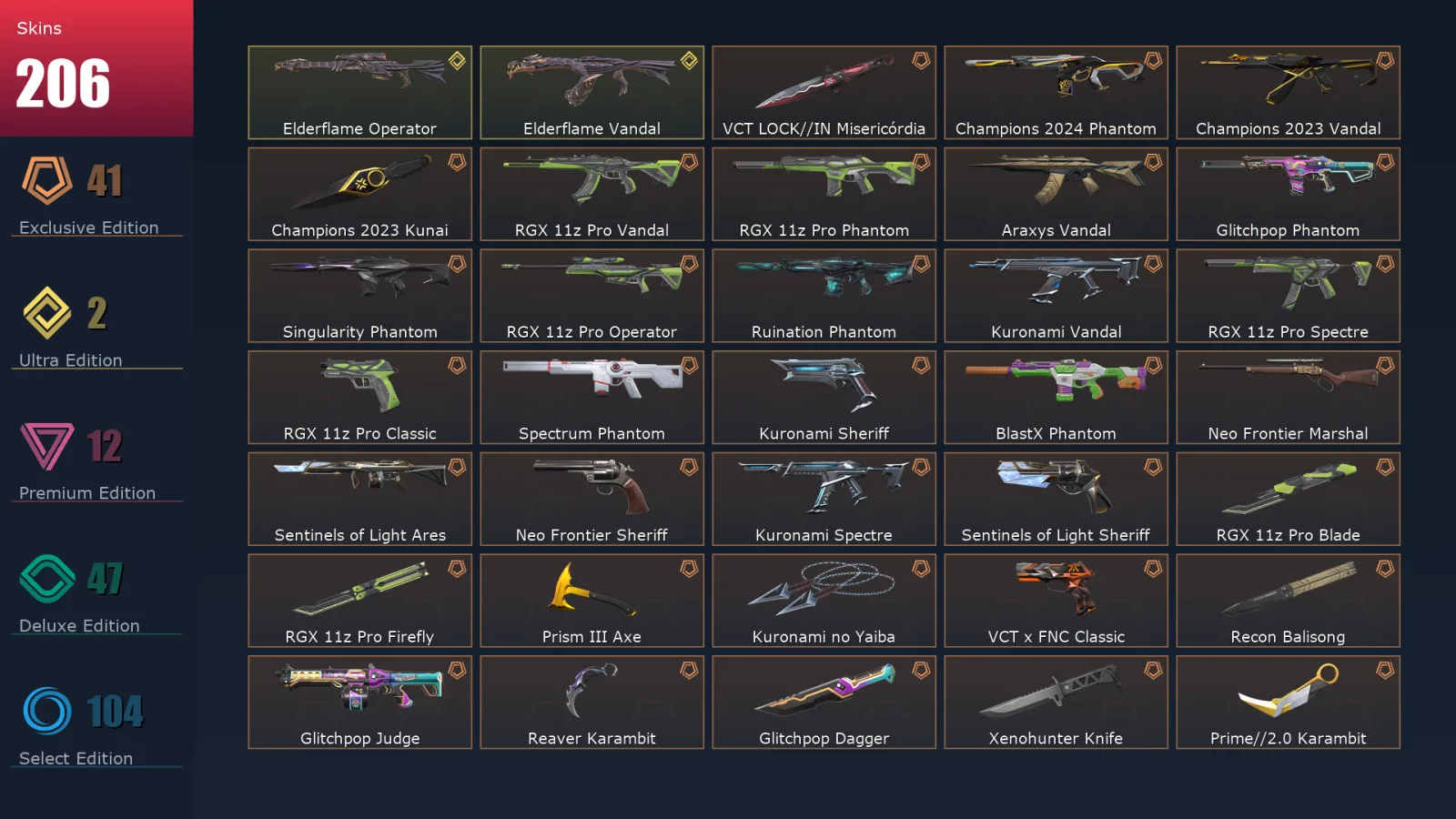 [Valorant] | EU | Level 383 | 28 Agents | 206 Skins
