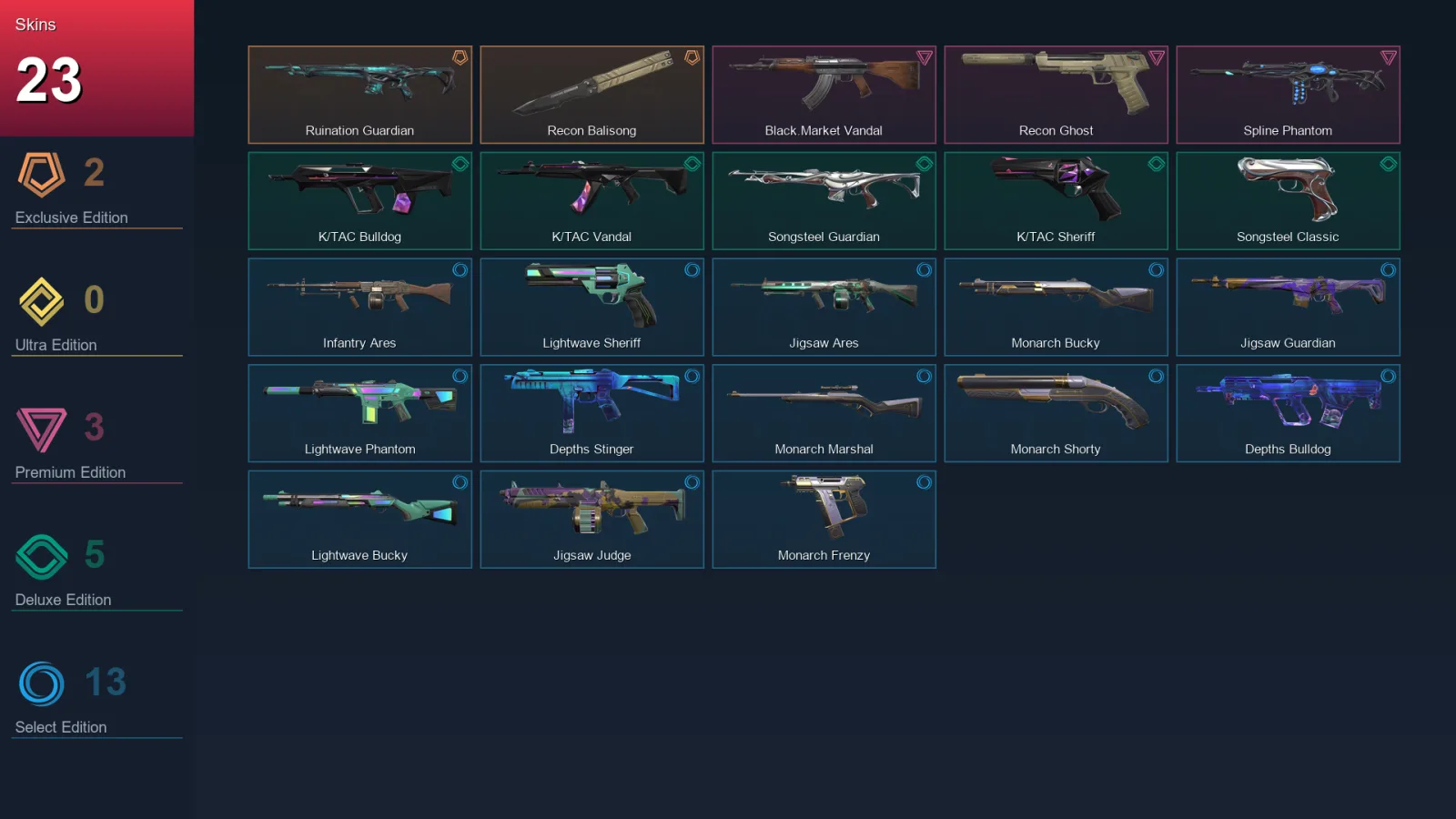 NA | Ruination Guardian | Recon Balisong | Black.Market Vandal | Recon Ghost | 23 Skin | 12 Agent | 27 Buddy | Lv50