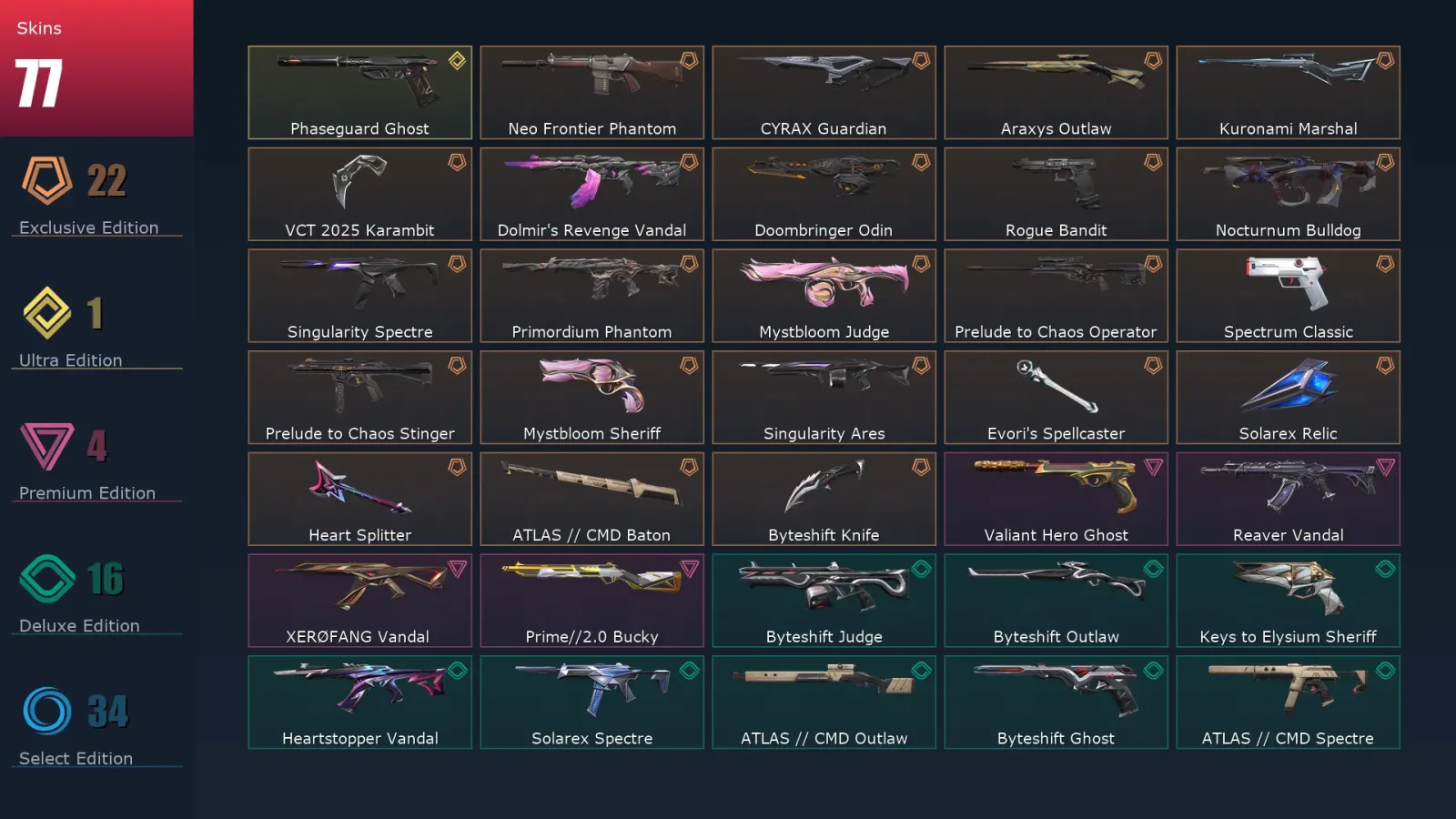 [Valorant] | EU | Level 138 | 26 Agents | 77 Skins