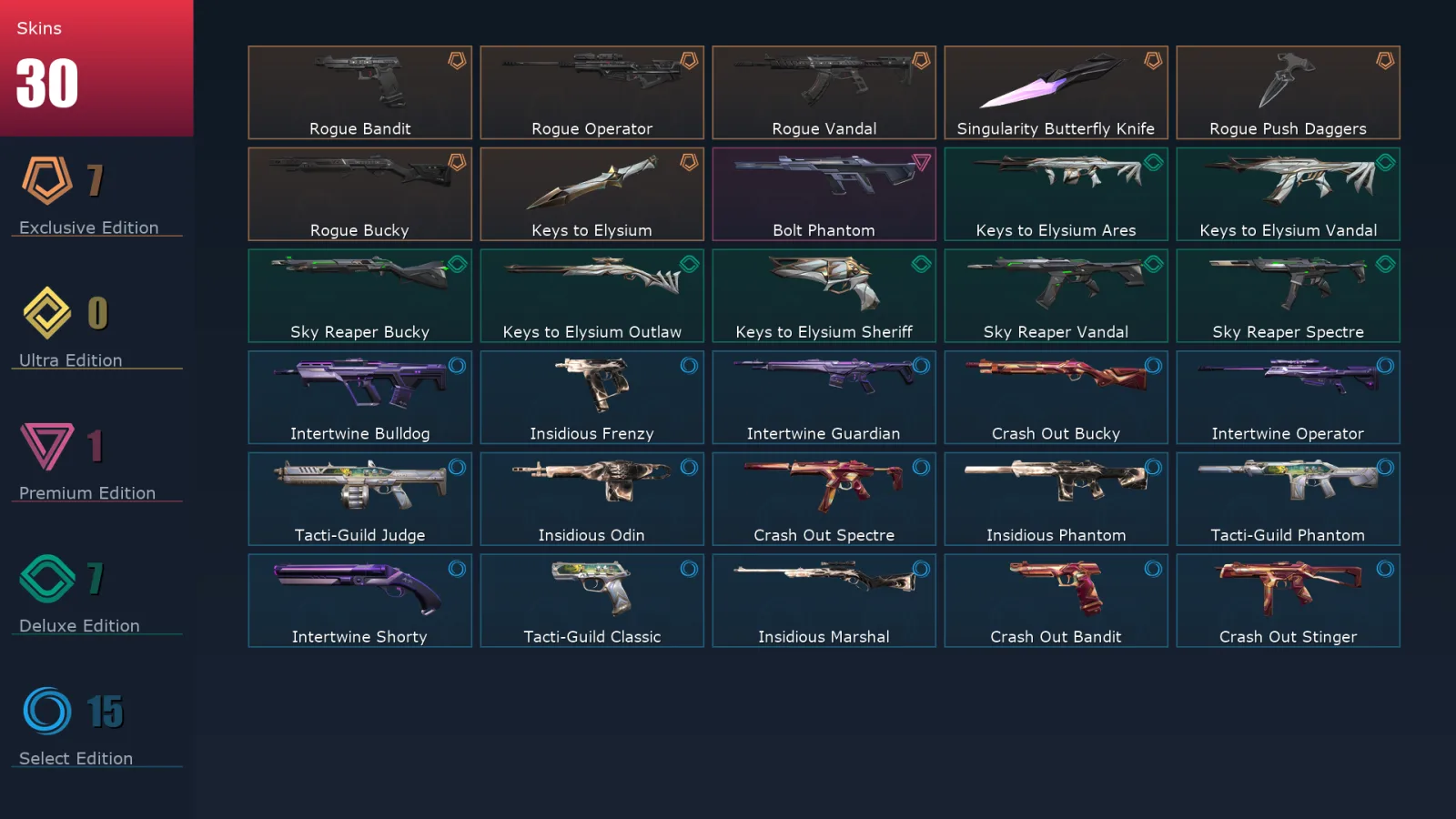 [Valorant] | EU | Level 33 | Ascendant 3 | 11 Agents | 30 Skins