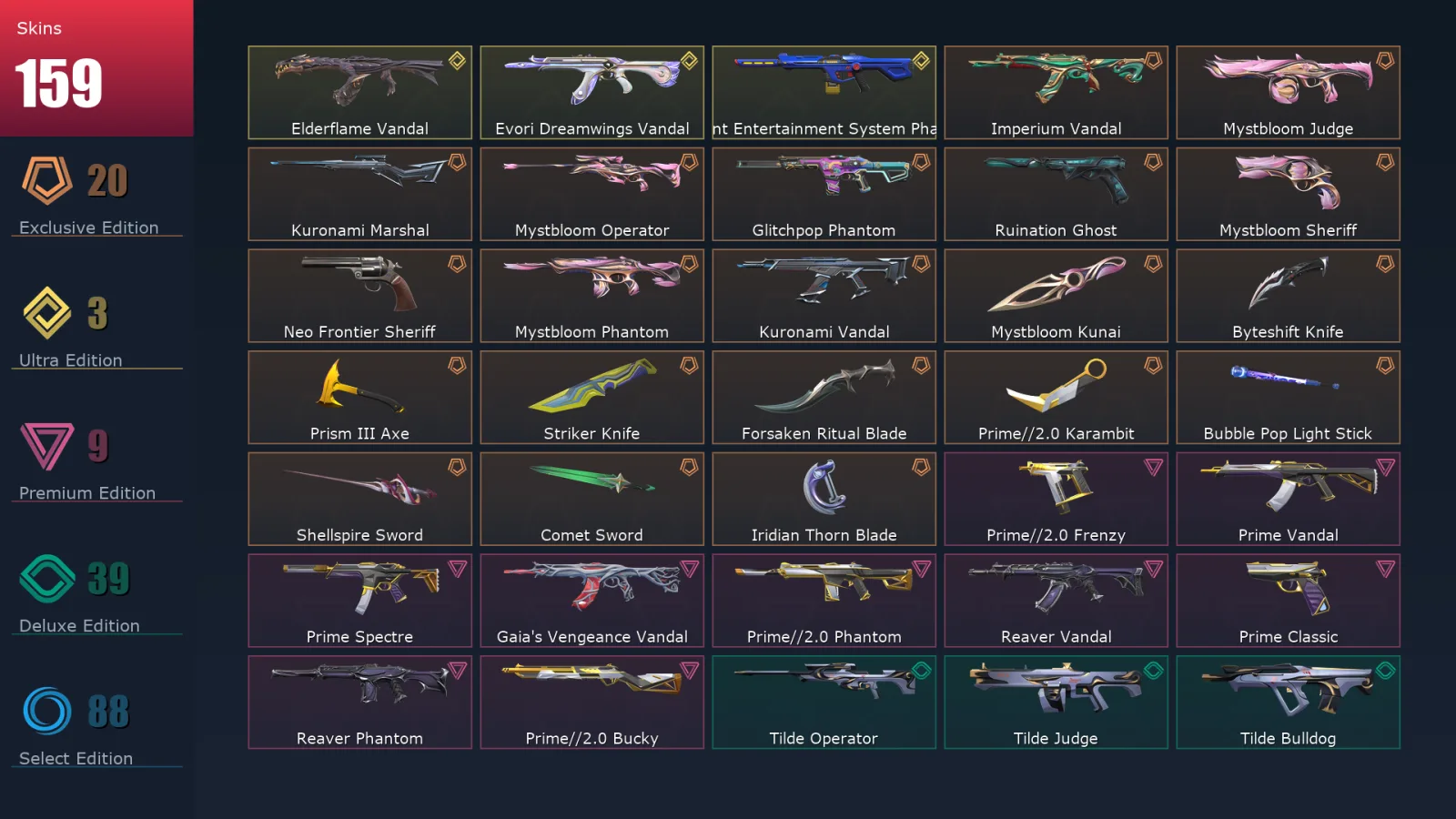 [Valorant] | EU | Level 357 | Iron 3 | 29 Agents | 159 Skins