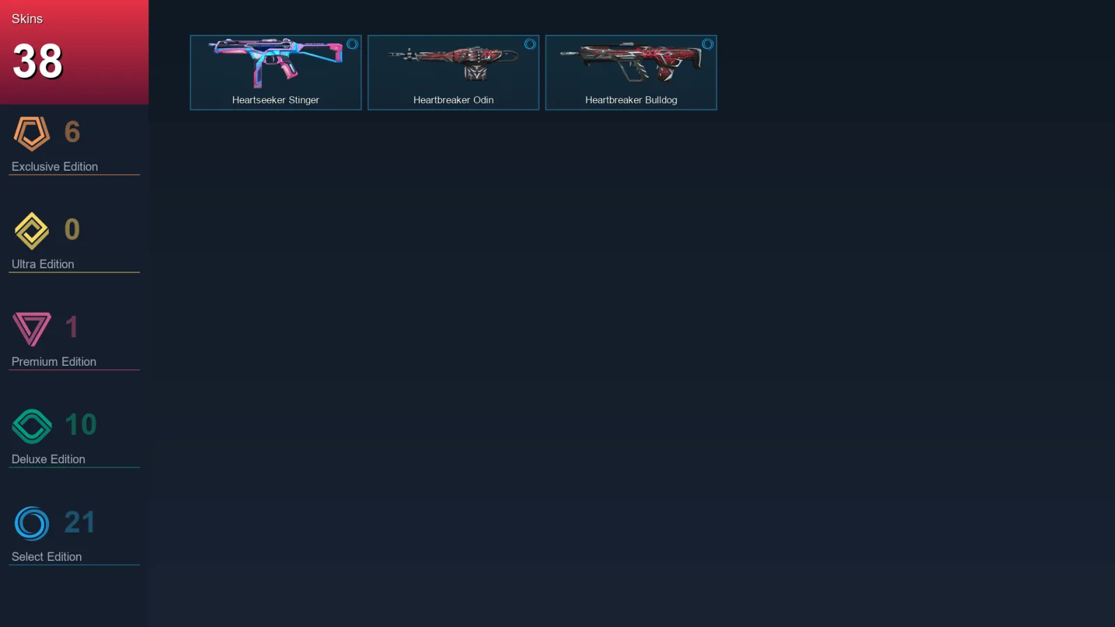NA | Neo Frontier Phantom | Interhelm Sword | Heart Splitter | Luxe Knife | 38 Skin | 18 Agent | 35 Buddy | Lv50