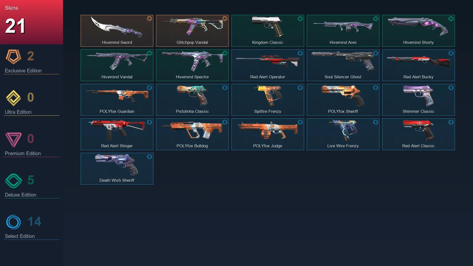 AP | Lv110 | Unranked | 21 Skin | 19 Agent | 45 Buddy &mdash; Valorant account with Sheriff skin