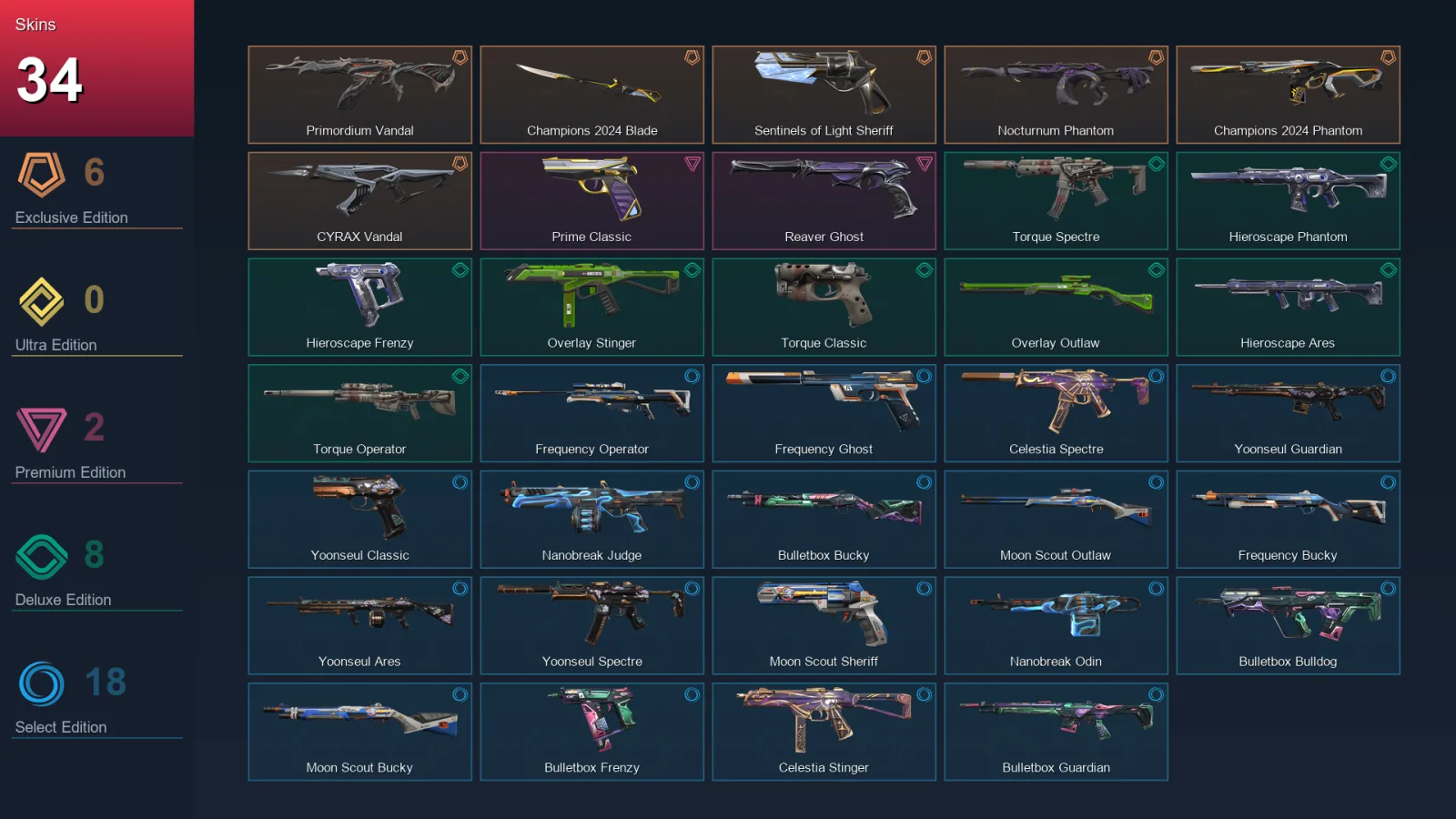 EU | Lv39 | Unranked | 34 Skin | 16 Agent | 34 Buddy