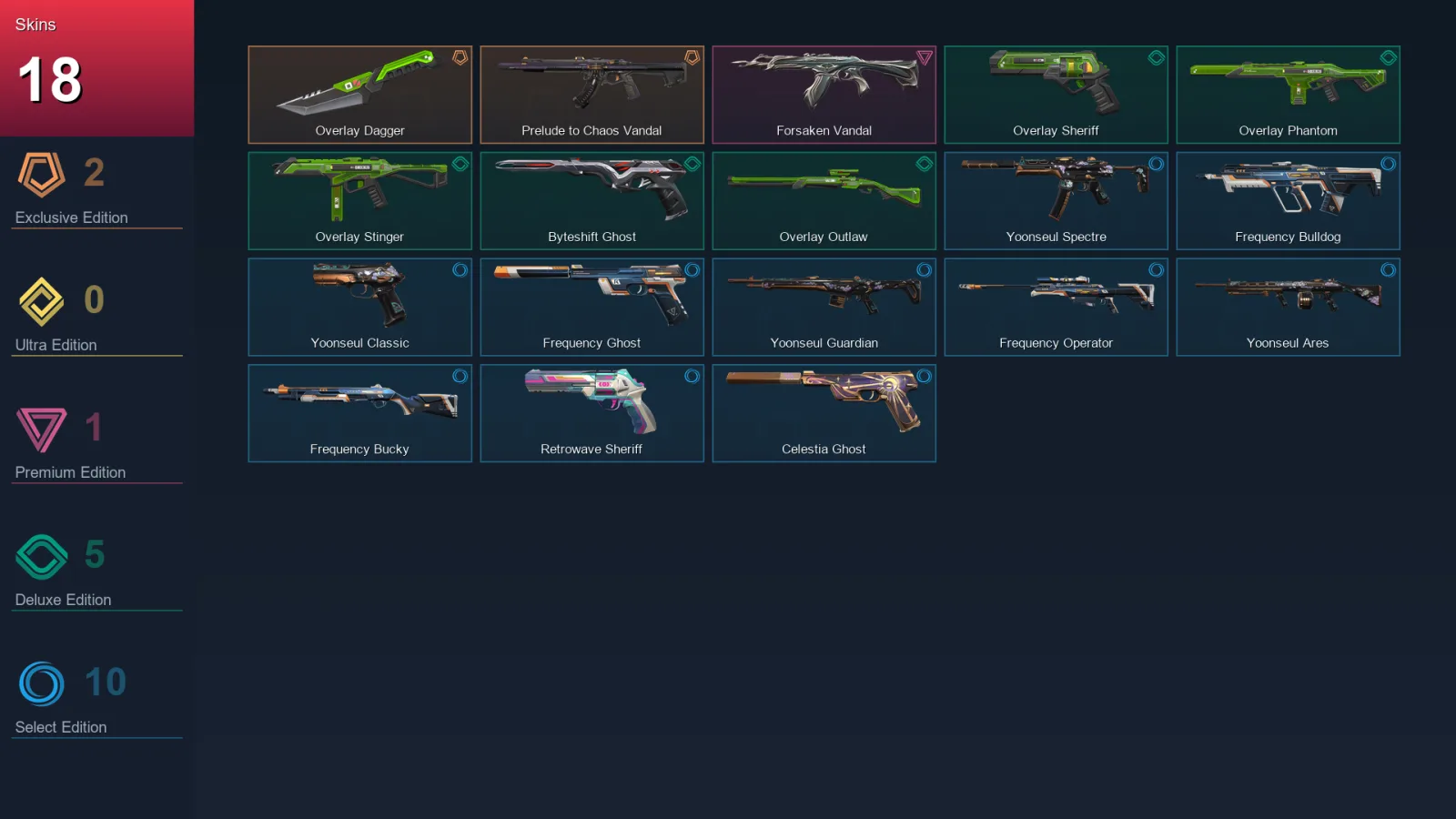 AP | Lv119 | Unranked | 18 Skin | 27 Agent | 53 Buddy — Overlay Dagger