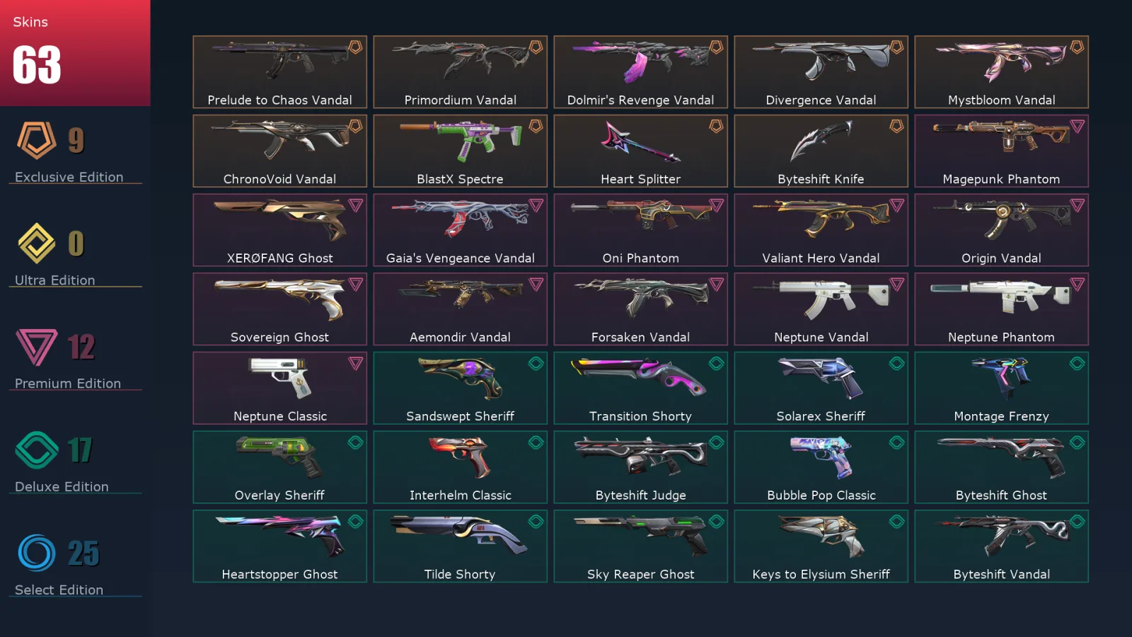 [Valorant] | EU | Level 432 | Platinum 1 | 29 Agents | 63 Skins