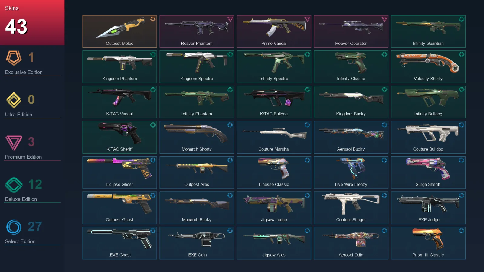 EU | Lv127 | Unranked | 43 Skin | 25 Agent | 76 Buddy