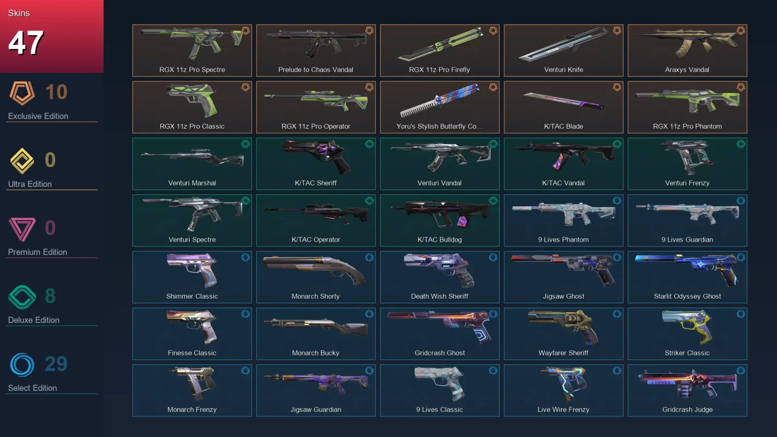 AP | Lv209 | Unranked | 47 Skin | 25 Agent | 92 Buddy