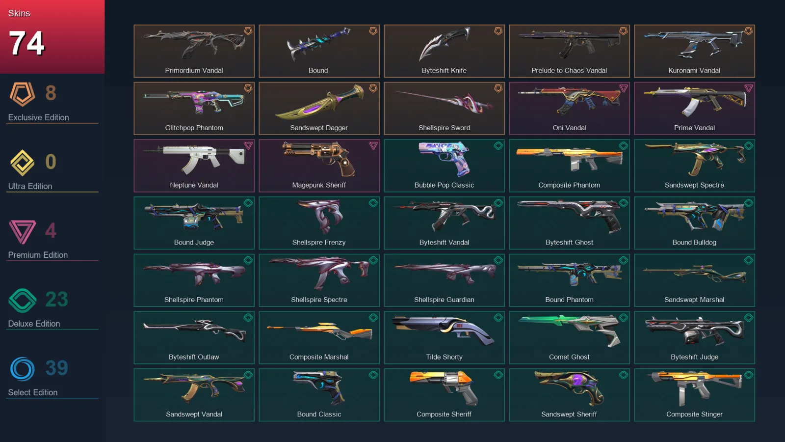 EU | Lv182 | Unranked | 74 Skin | 27 Agent | 110 Buddy — Valorant account
