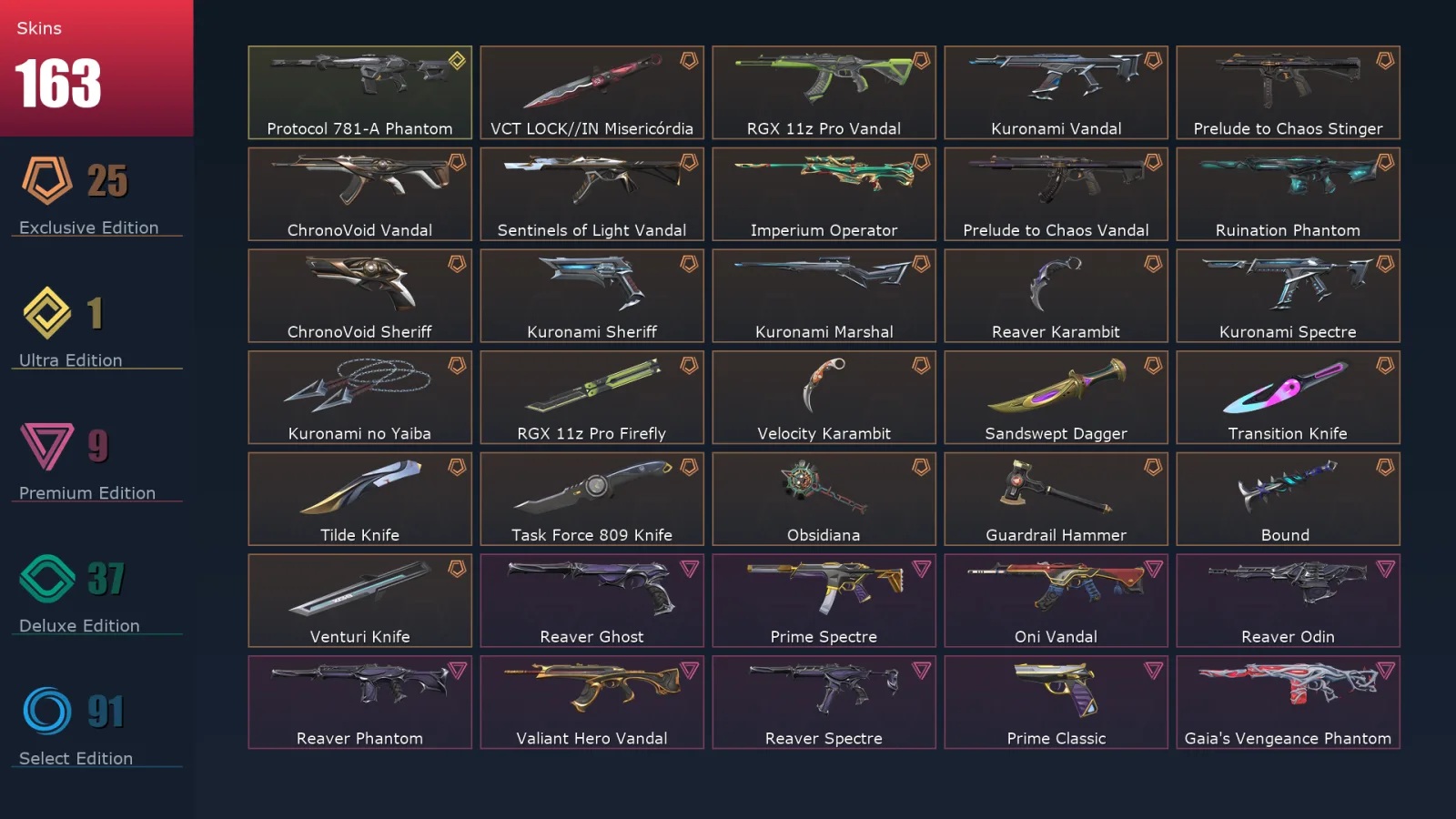 [Valorant] | EU | Level 338 | 25 Agents | 163 Skins