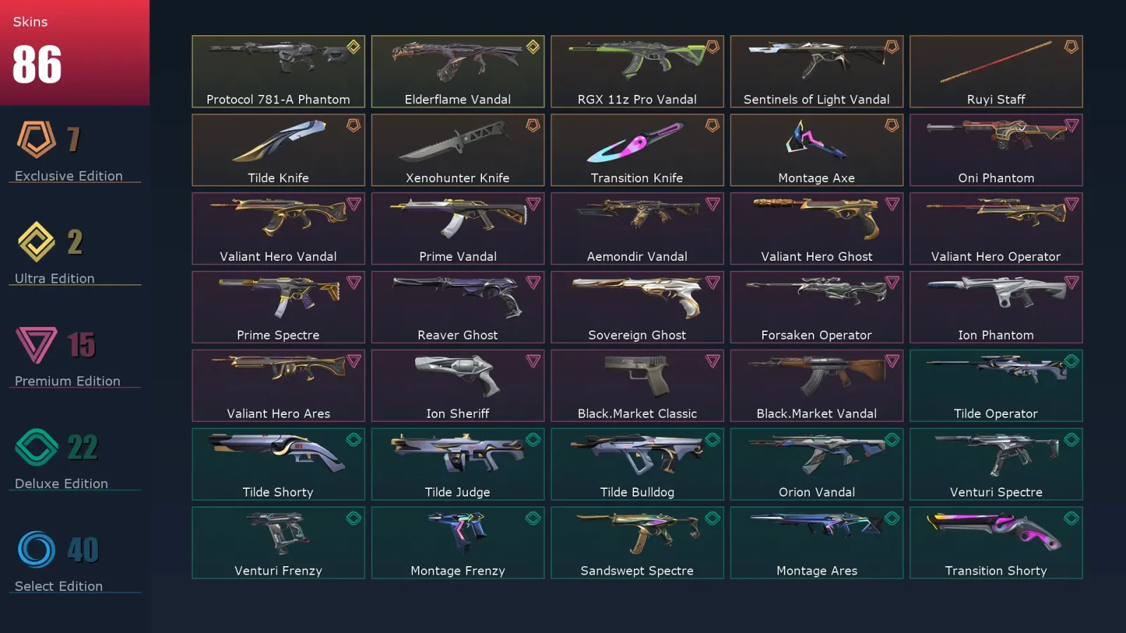 [Valorant] | EU | Level 201 | 28 Agents | 86 Skins — Valorant account