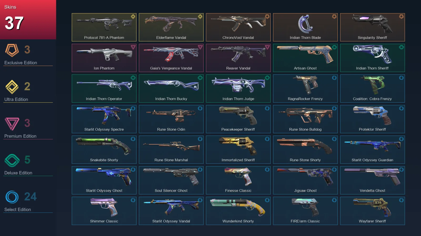AP | Lv252 | Unranked | 37 Skin | 20 Agent | 65 Buddy — Ion Phantom