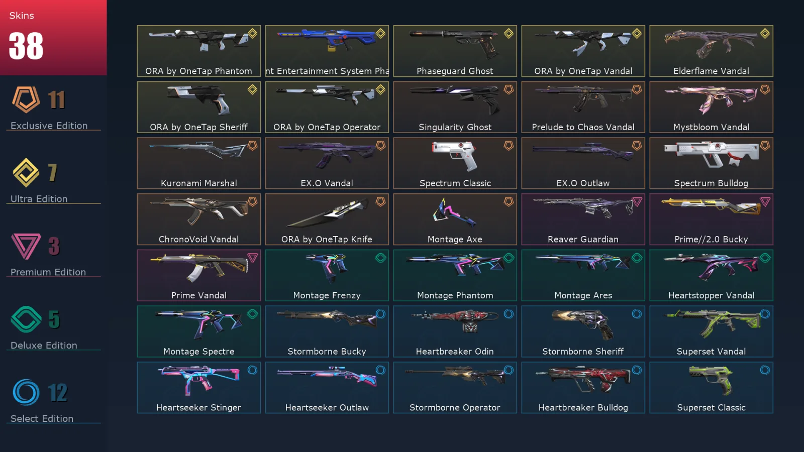 [Valorant] | EU | Level 40 | 13 Agents | 38 Skins