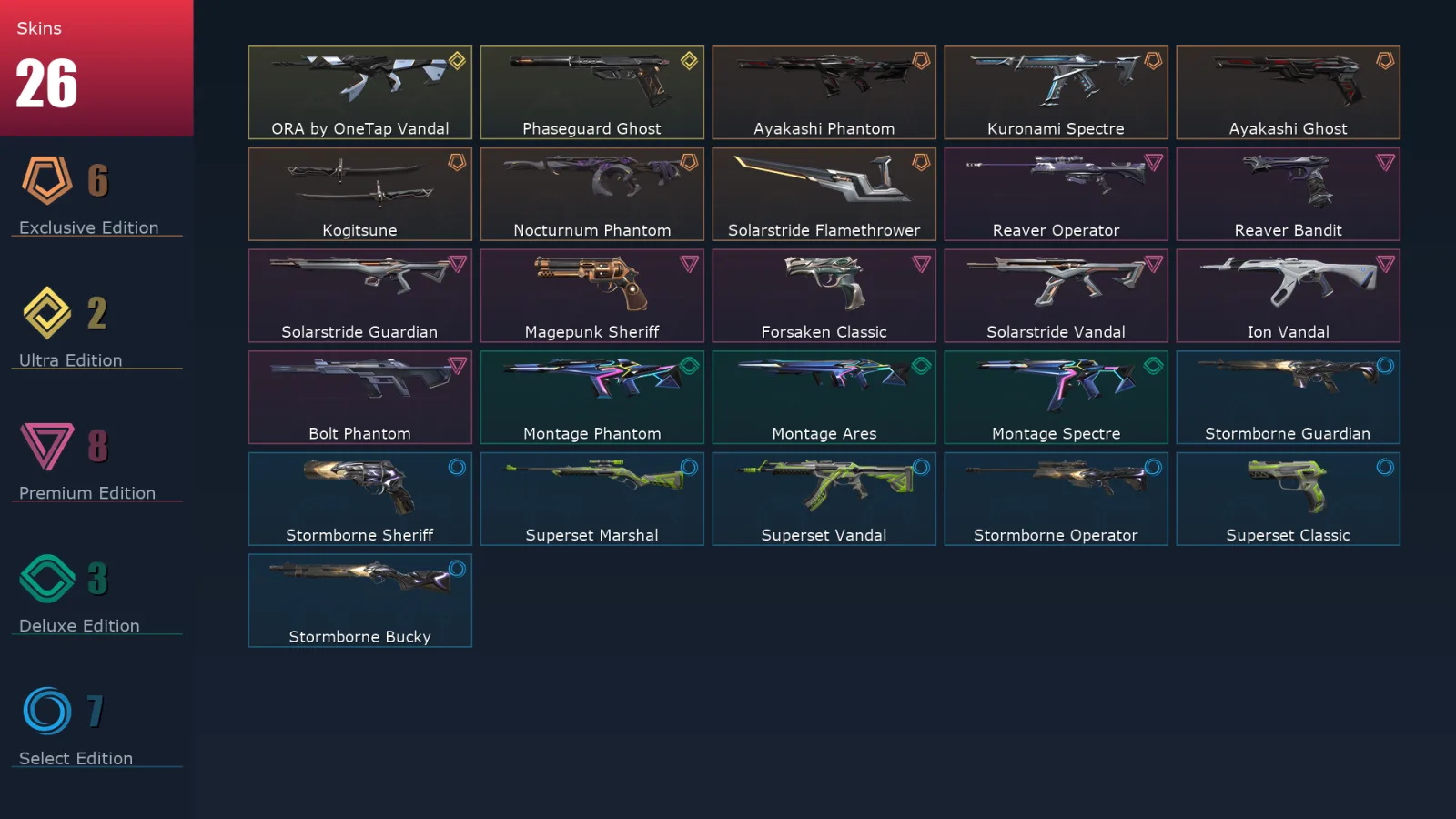 [Valorant] | EU | Level 33 | Silver 3 | 12 Agents | 26 Skins